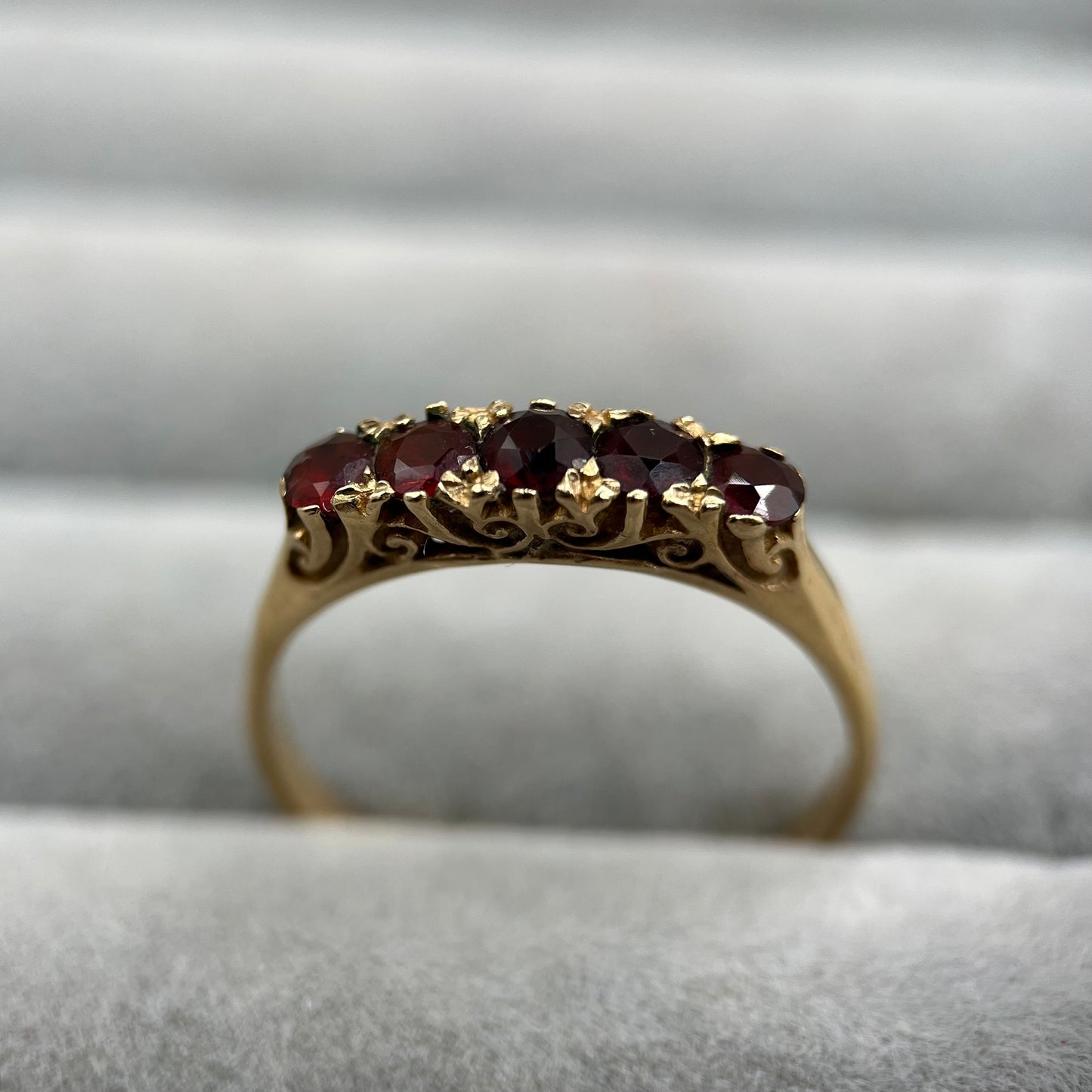 1980s Vintage 9ct Gold Garnet Five-Stone Ring