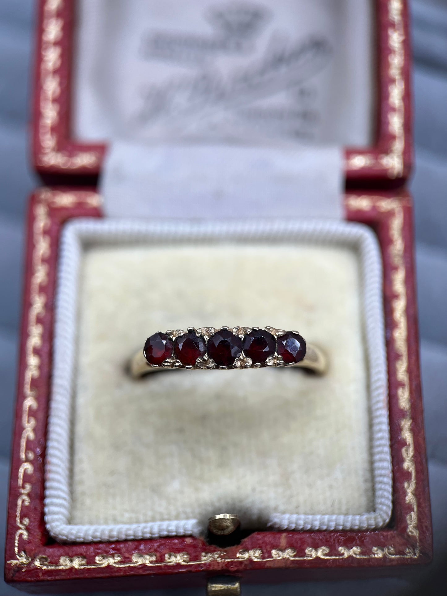 1980s Vintage 9ct Gold Garnet Five-Stone Ring