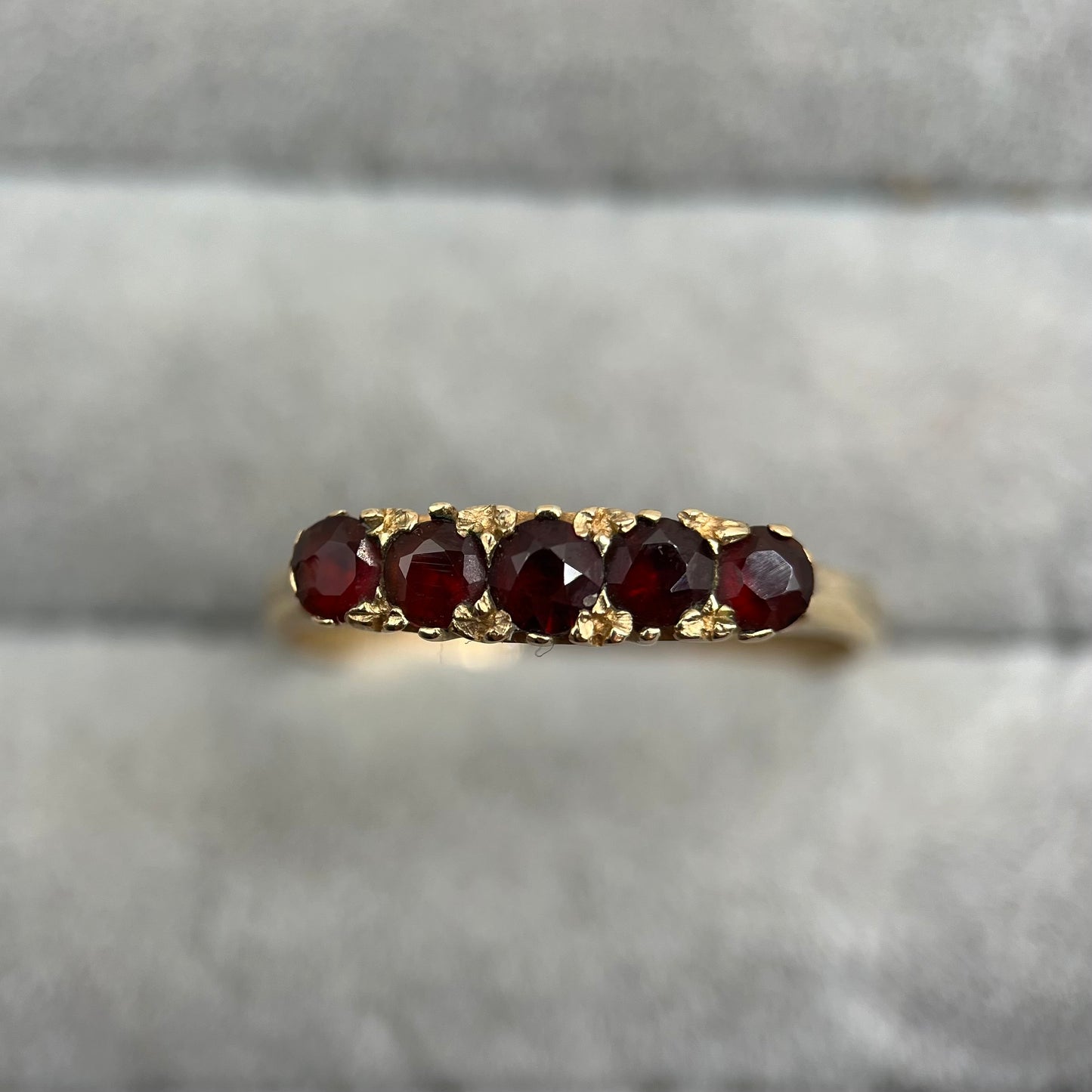 1980s Vintage 9ct Gold Garnet Five-Stone Ring