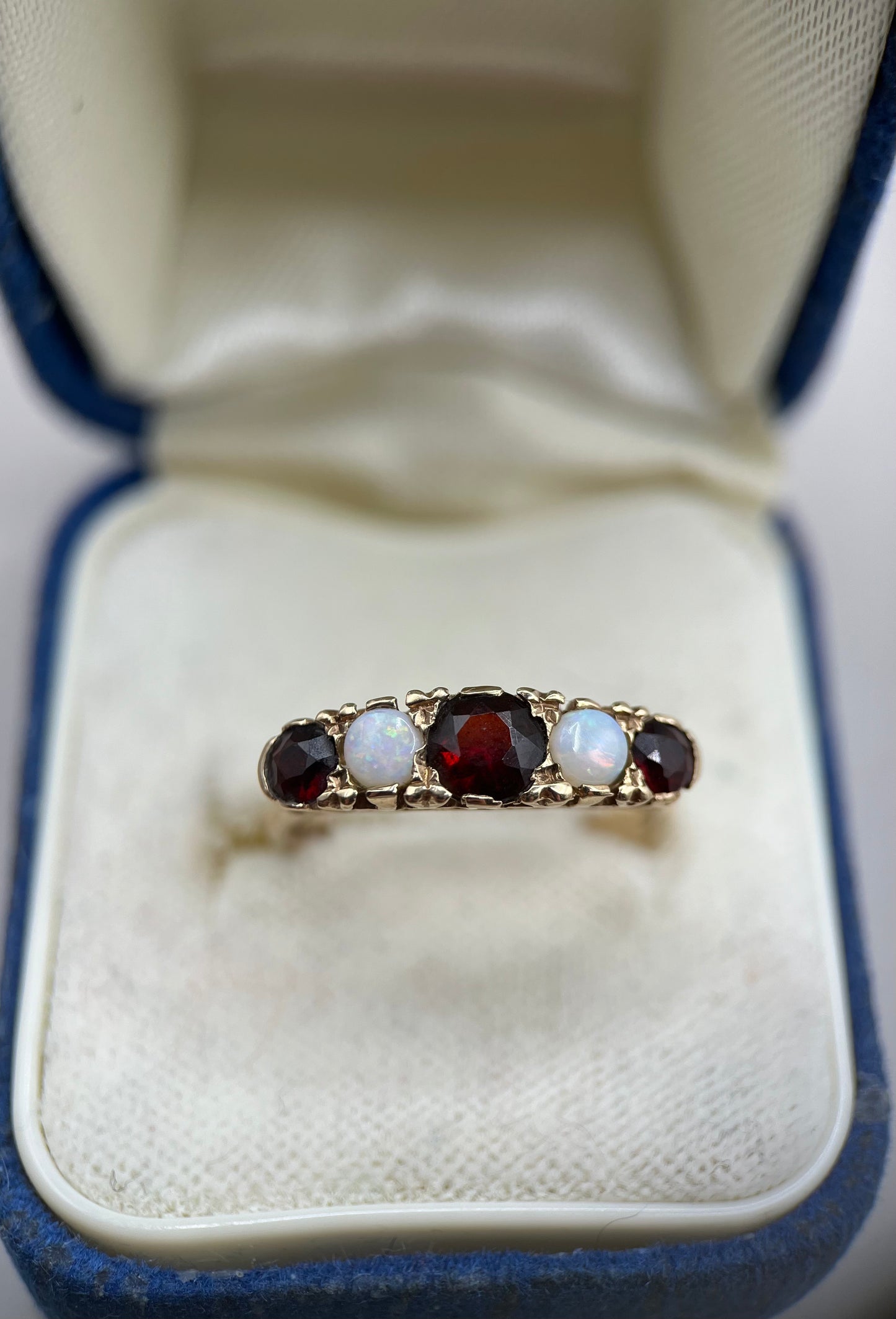 1970s Vintage 9ct Gold Opal & Garnet Half-Eternity Ring