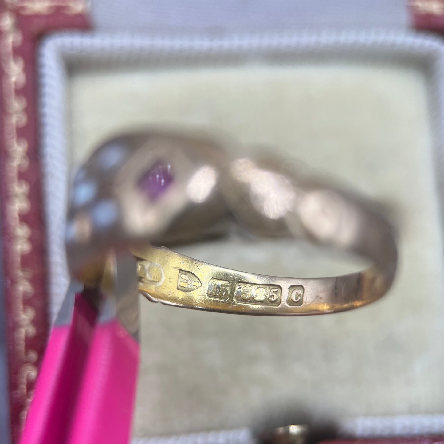 Antique Victorian 15ct Gold Ruby & Pearl Gypsy Ring
