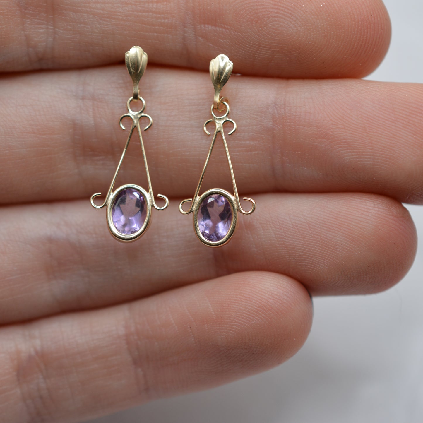 9ct Gold Amethyst Bezel-Set Drop Earrings
