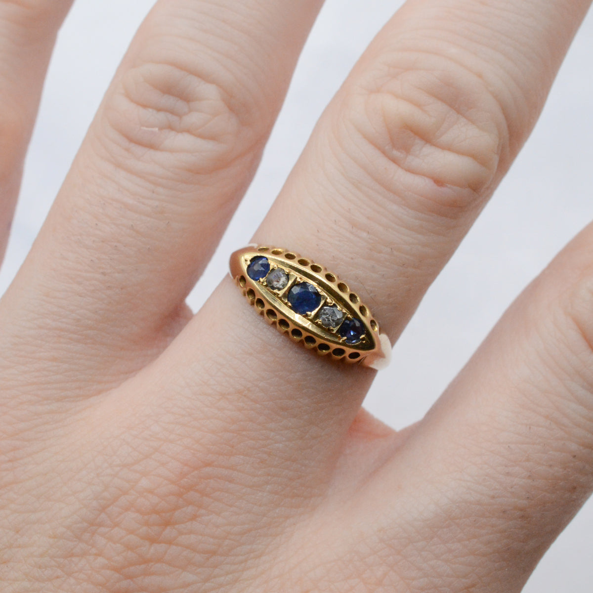 Antique 1912 18ct Gold Sapphire & Diamond Five-Stone Ring