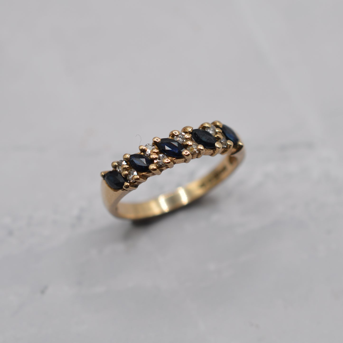 1980s Vintage 9ct Gold Sapphire & Diamond Half-Eternity Ring