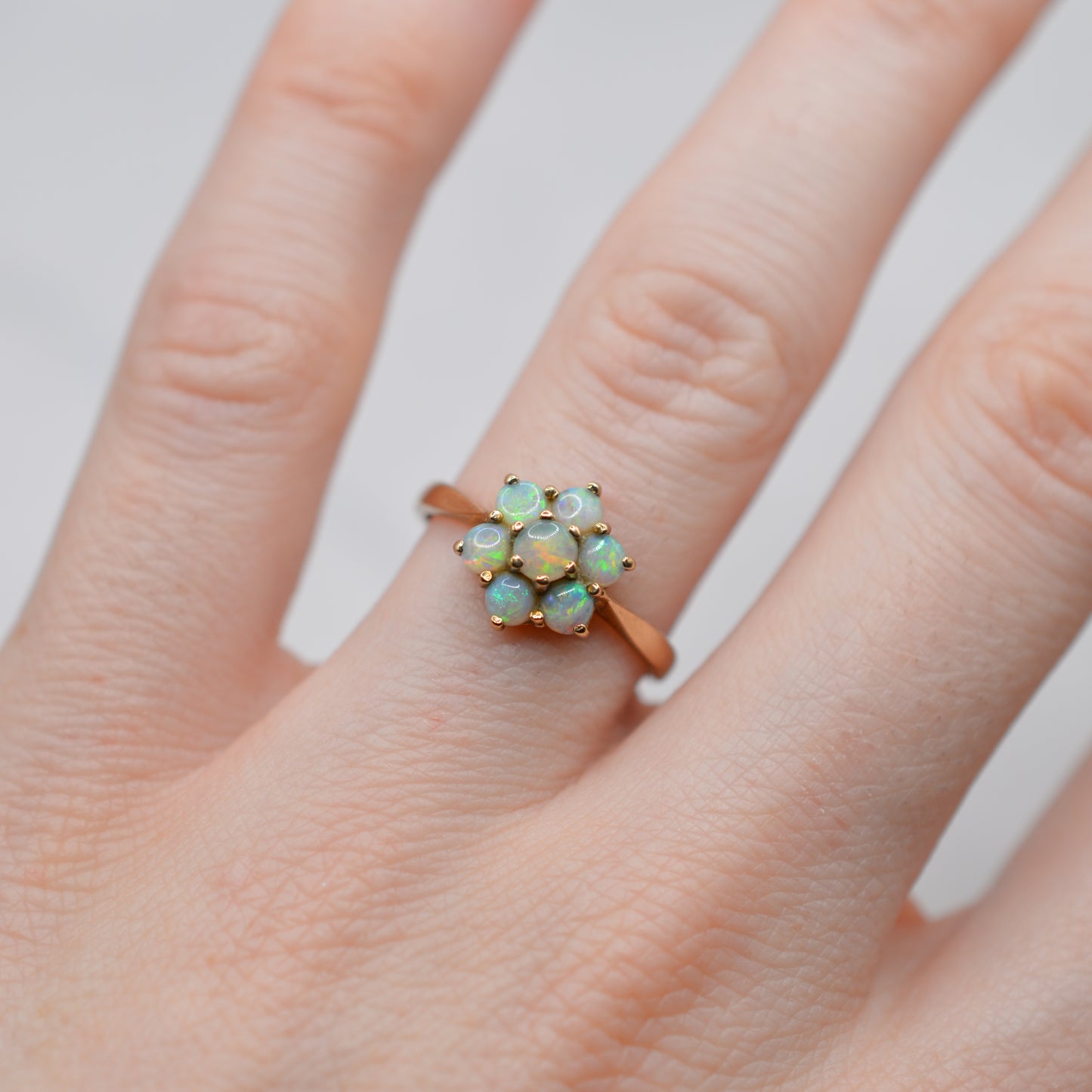 1970s Vintage 9ct Gold Opal Floral Cluster Ring