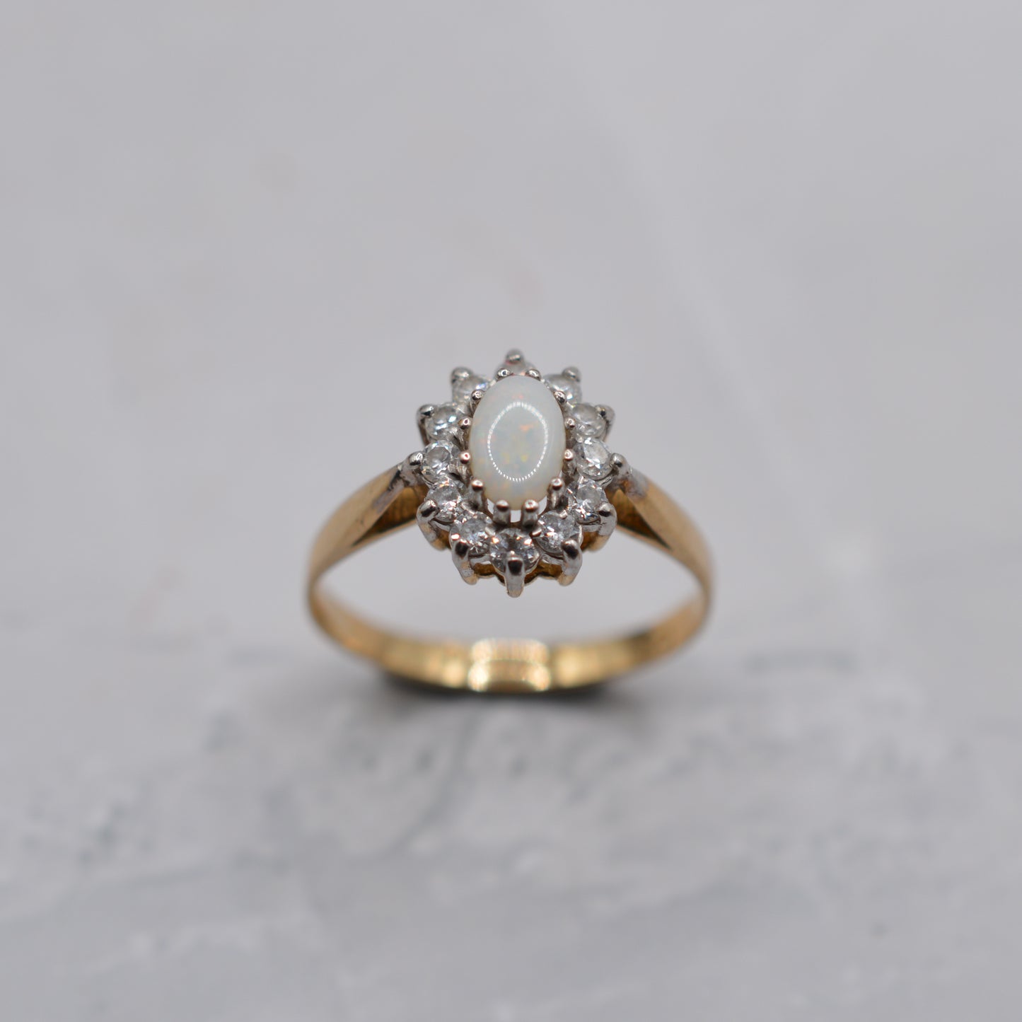Vintage 9ct Gold Opal & CZ Cluster Ring