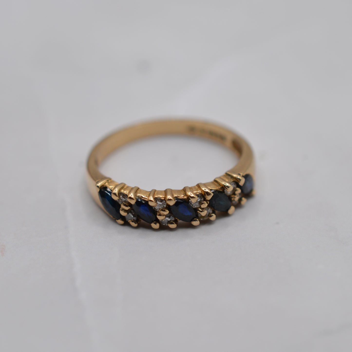 1980s Vintage 9ct Gold Sapphire & Diamond Half-Eternity Ring