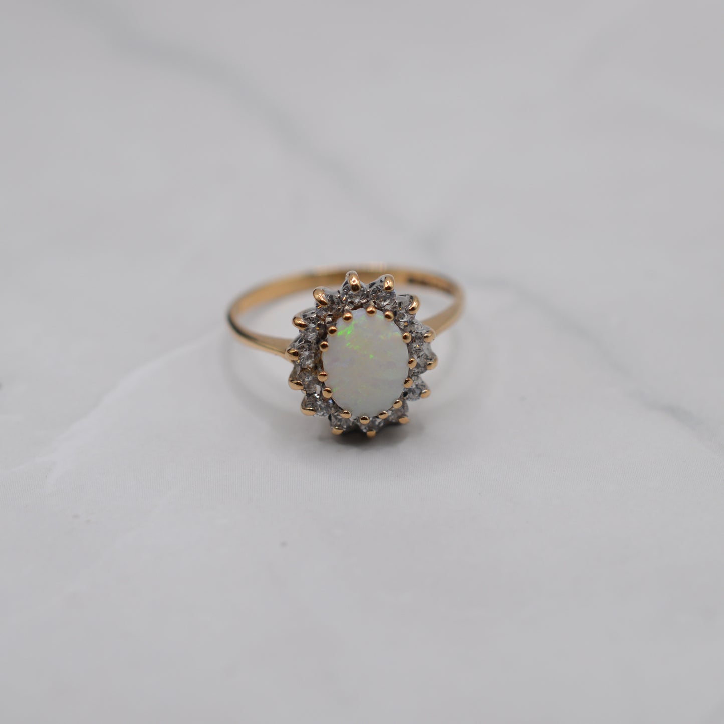 1980s 9ct Gold Opal & CZ Cluster Ring