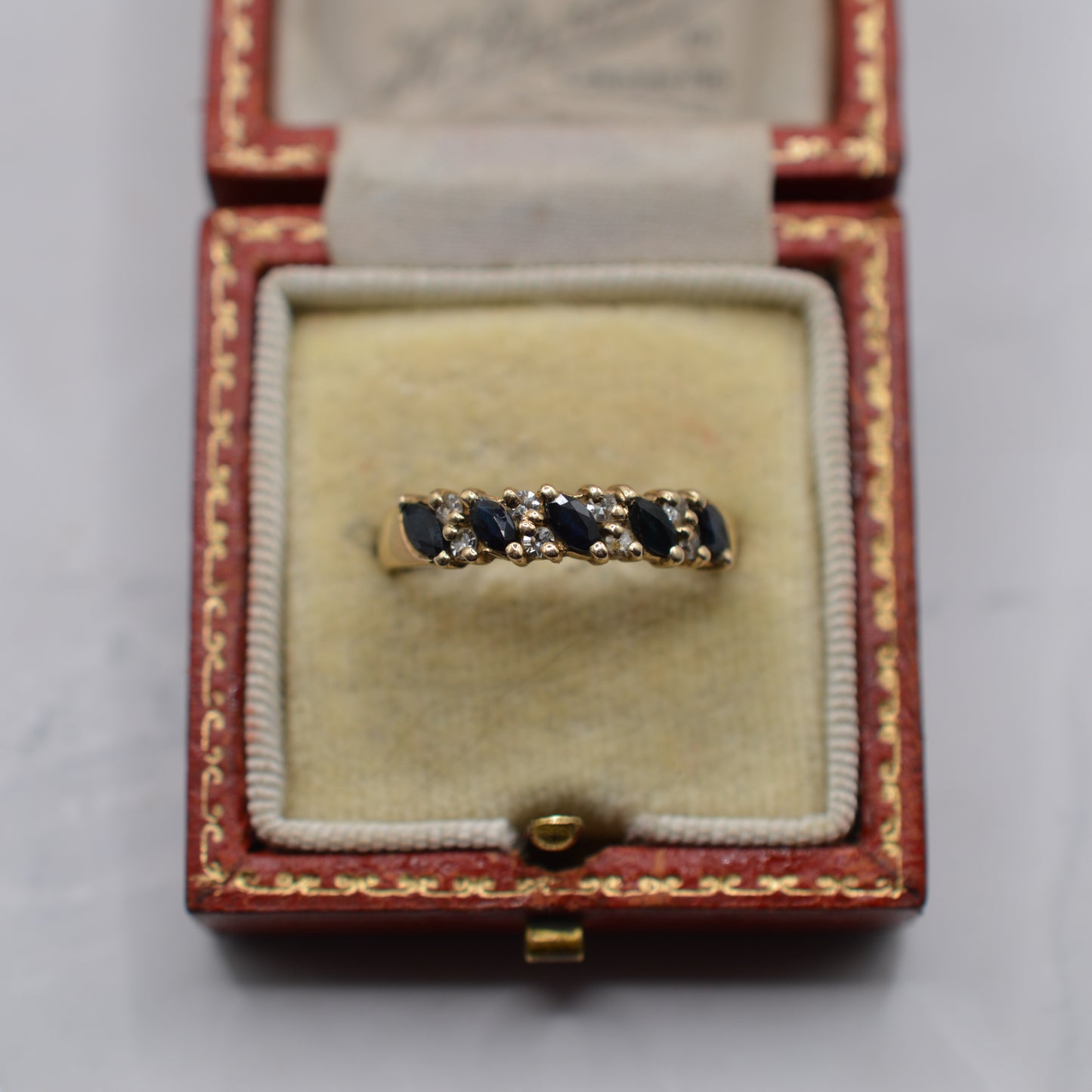 1980s Vintage 9ct Gold Sapphire & Diamond Half-Eternity Ring