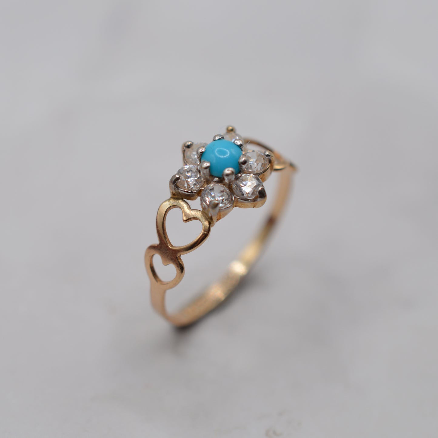 9ct Gold Turquoise & CZ Floral Cluster Ring