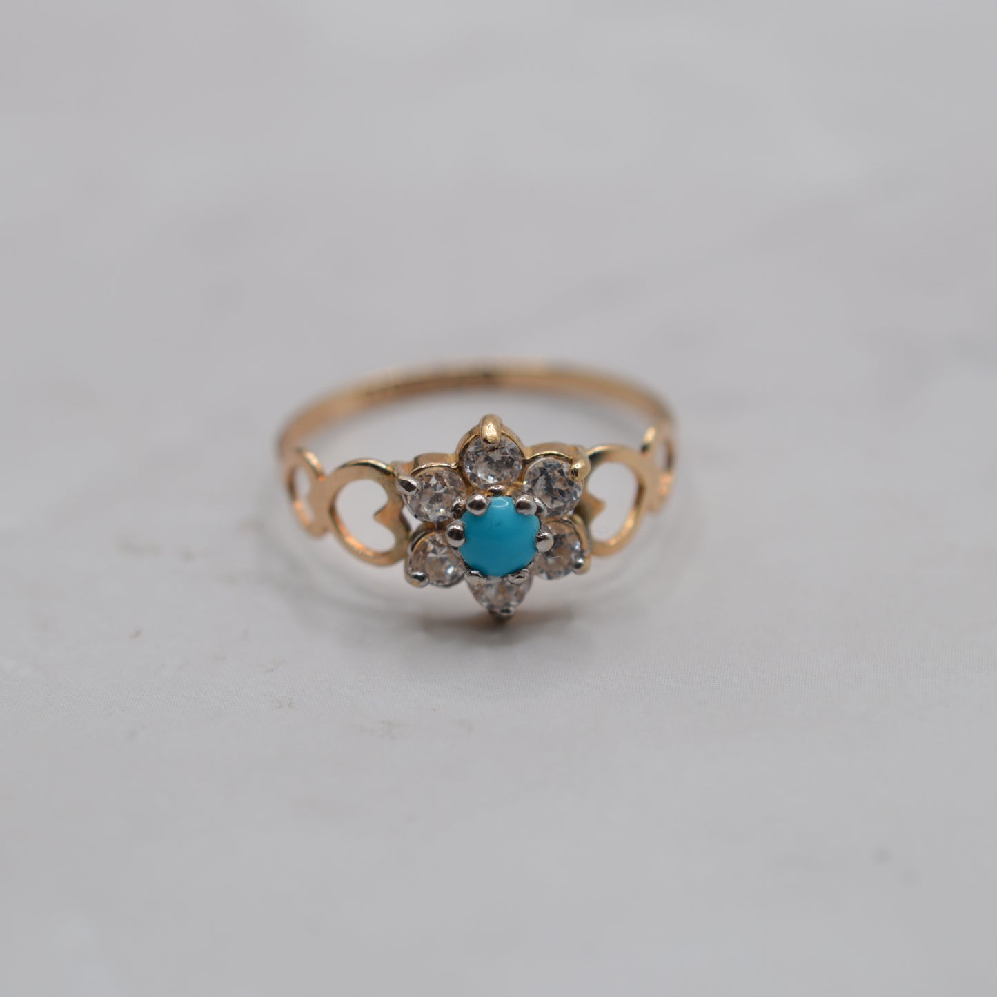 9ct Gold Turquoise & CZ Floral Cluster Ring
