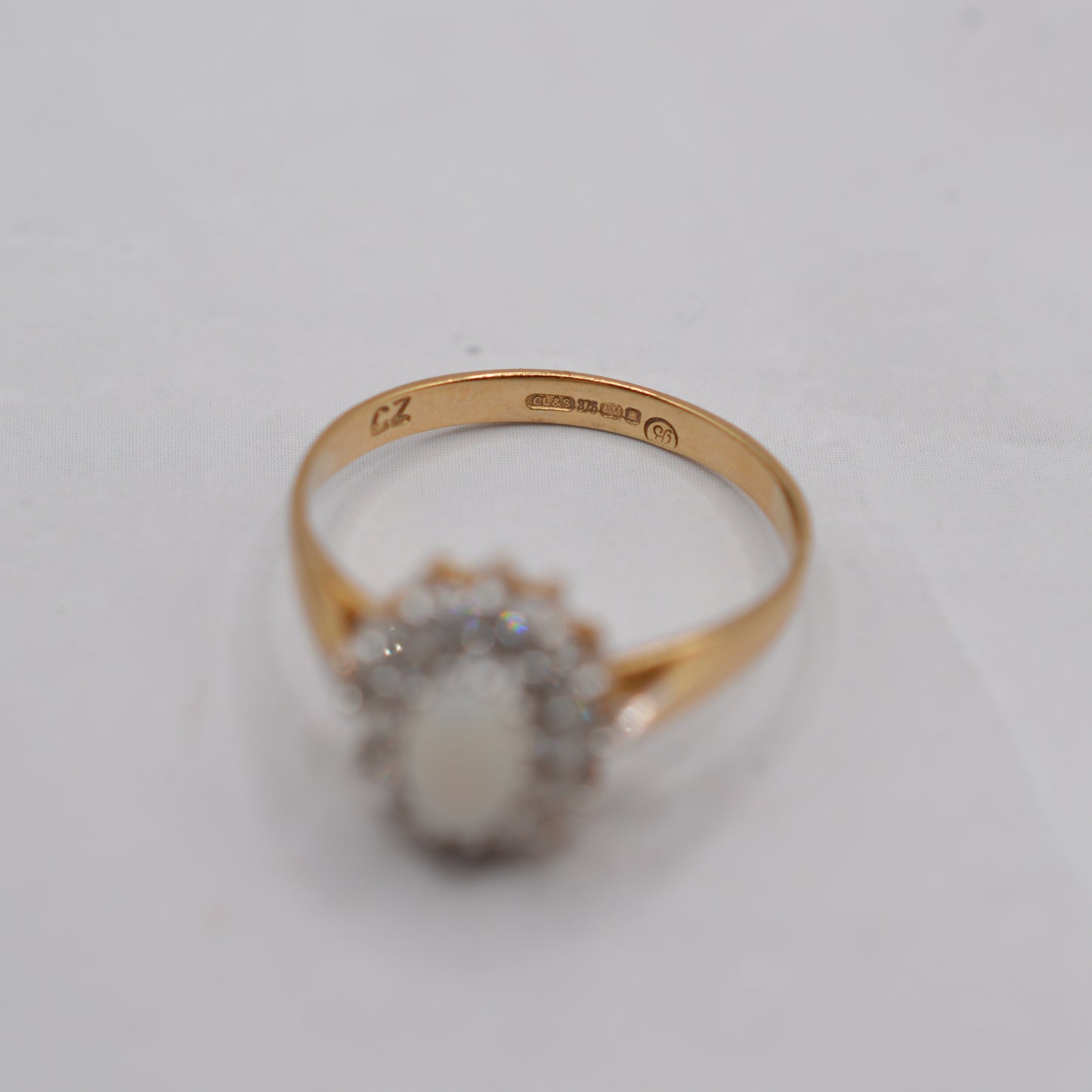 Vintage 9ct Gold Opal & CZ Cluster Ring