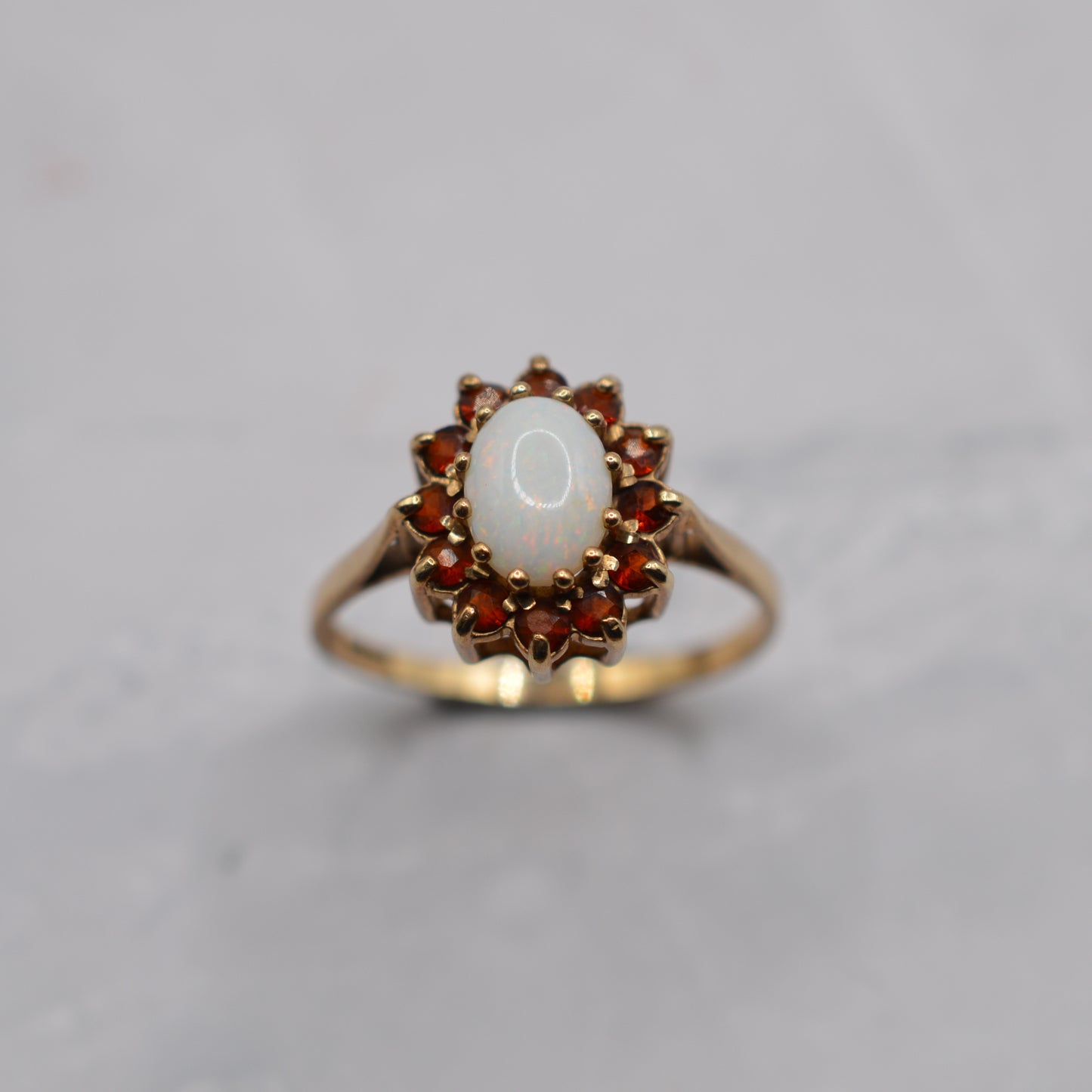 1980s 9ct Gold Opal & Garnet Cluster Ring