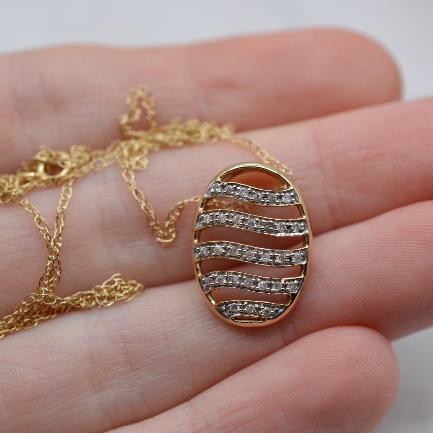 9ct Gold Diamond Wave Pendant Necklace (17”)