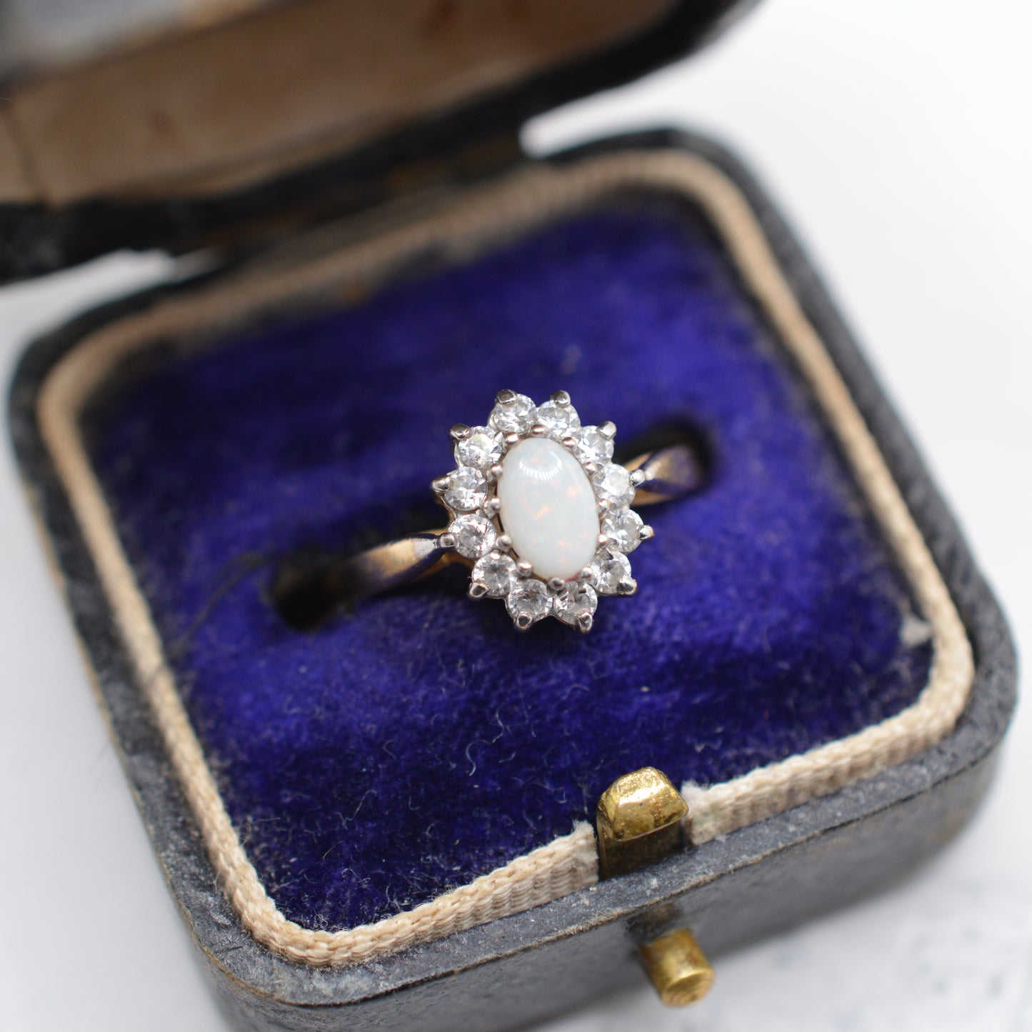 Vintage 9ct Gold Opal & CZ Cluster Ring