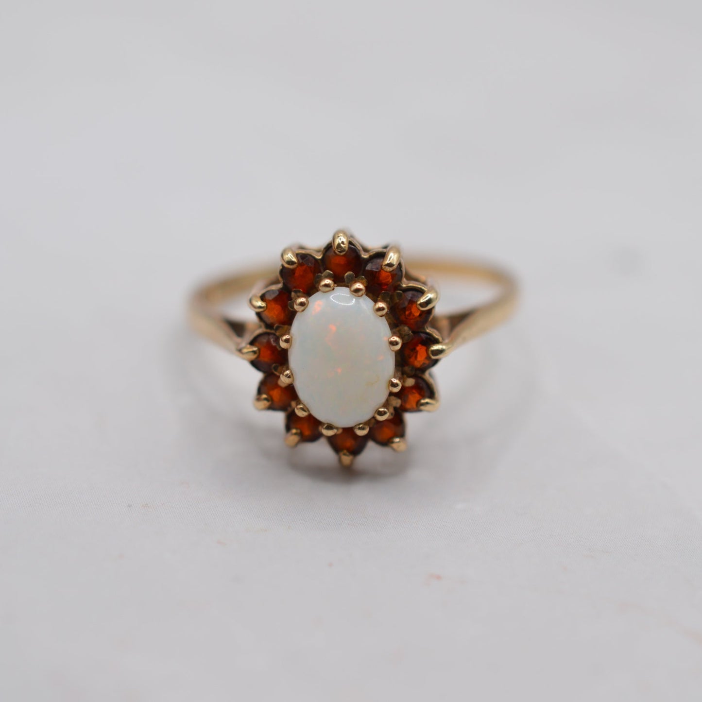 1980s 9ct Gold Opal & Garnet Cluster Ring