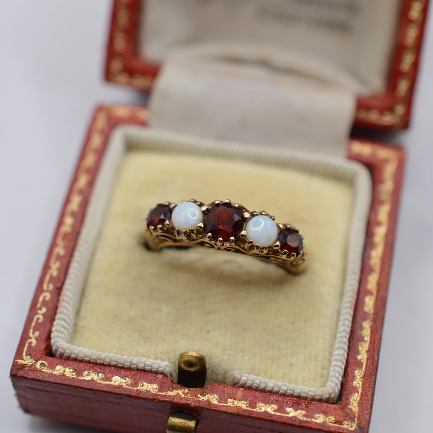 1990s 9ct Gold Opal & Garnet Five-Stone Ring