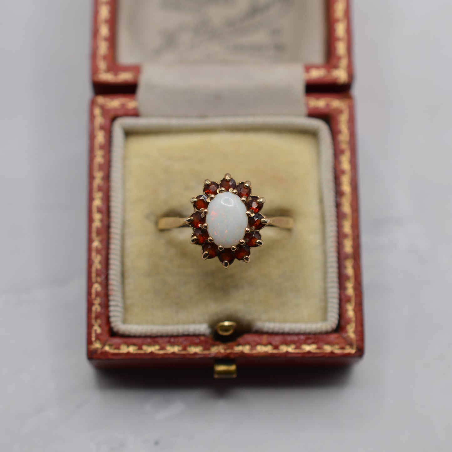 1980s 9ct Gold Opal & Garnet Cluster Ring