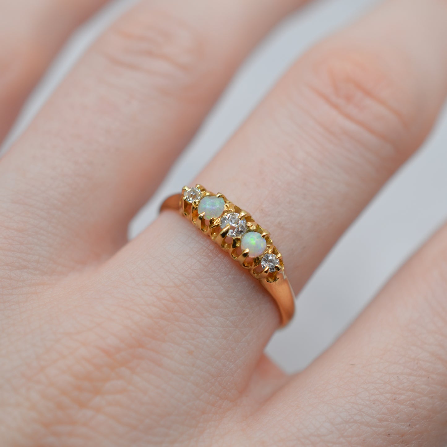 Antique 18ct Gold Opal & Diamond Five-Stone Ring