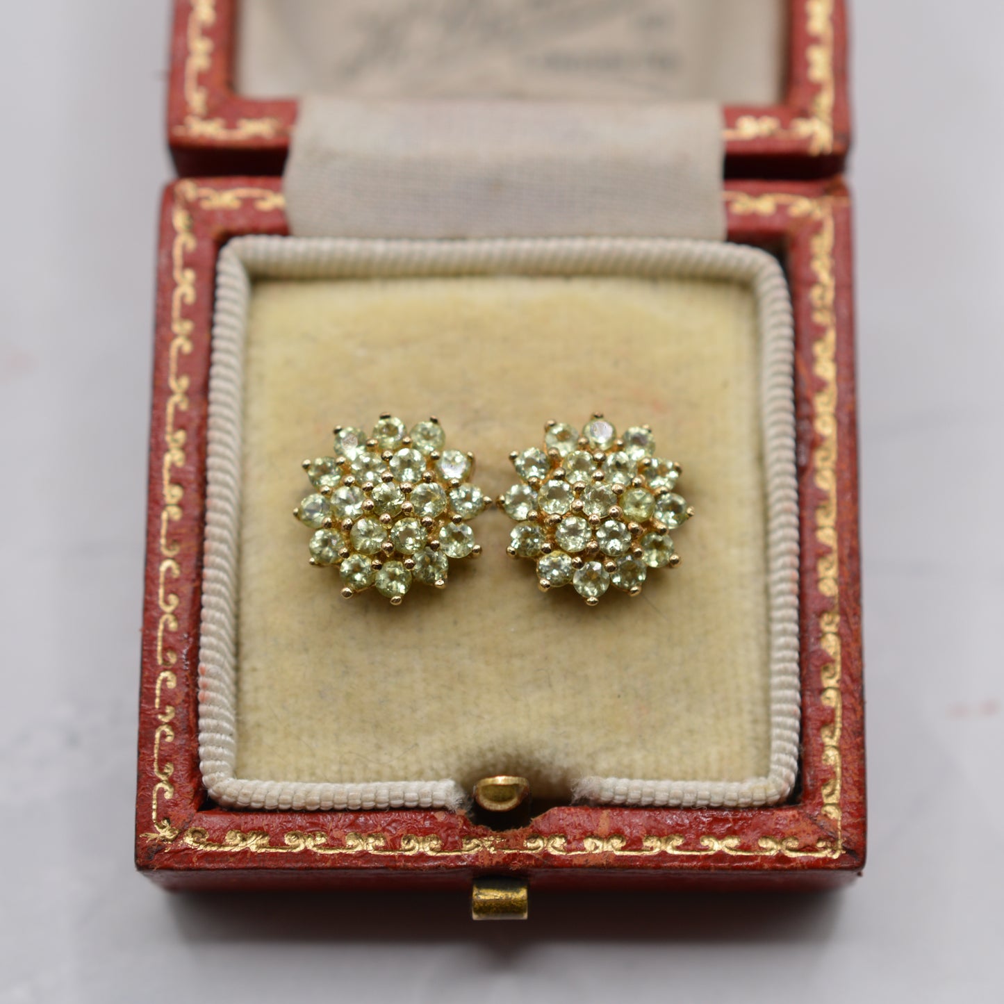 Y2K 9ct Gold Peridot Cluster Stud Earrings