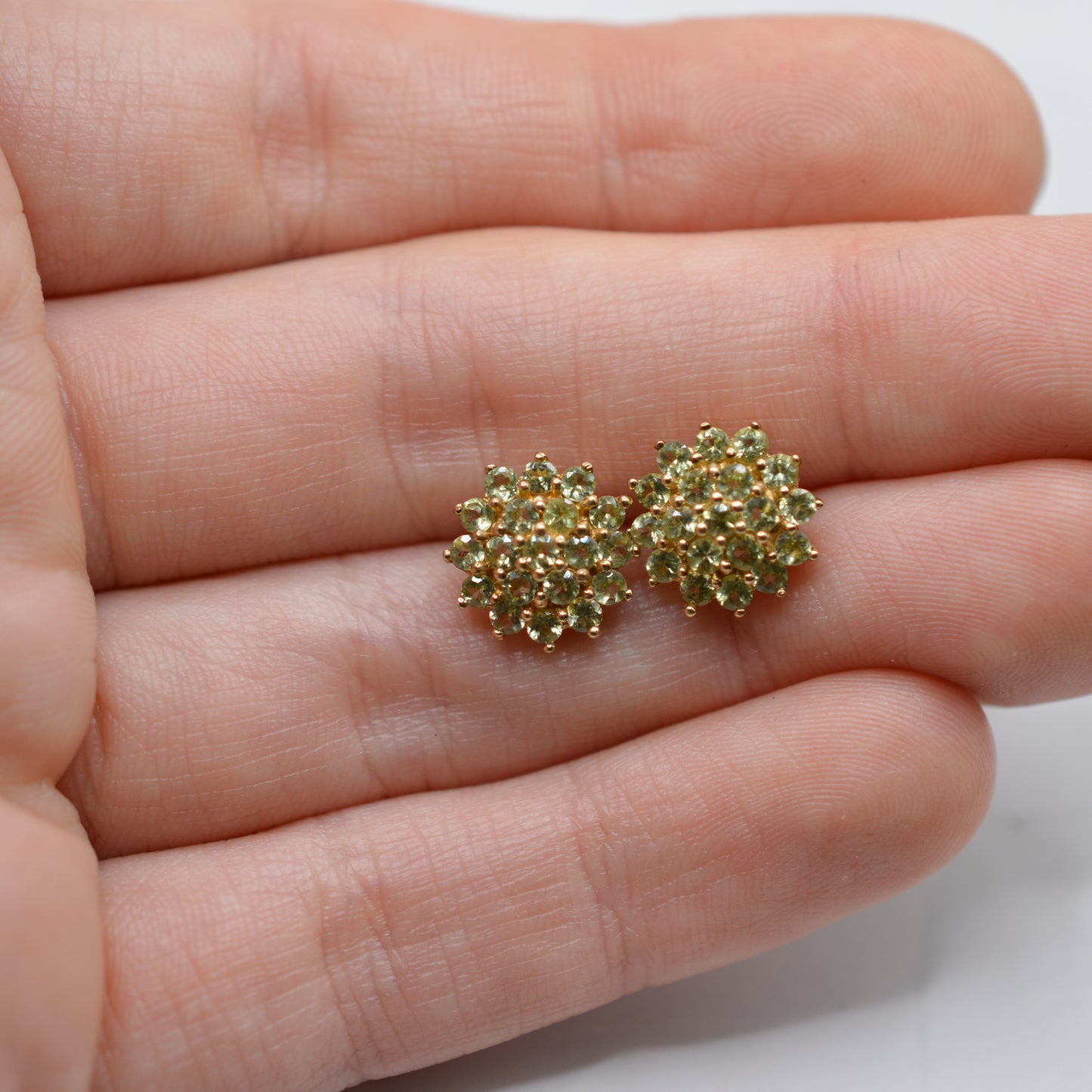 Y2K 9ct Gold Peridot Cluster Stud Earrings