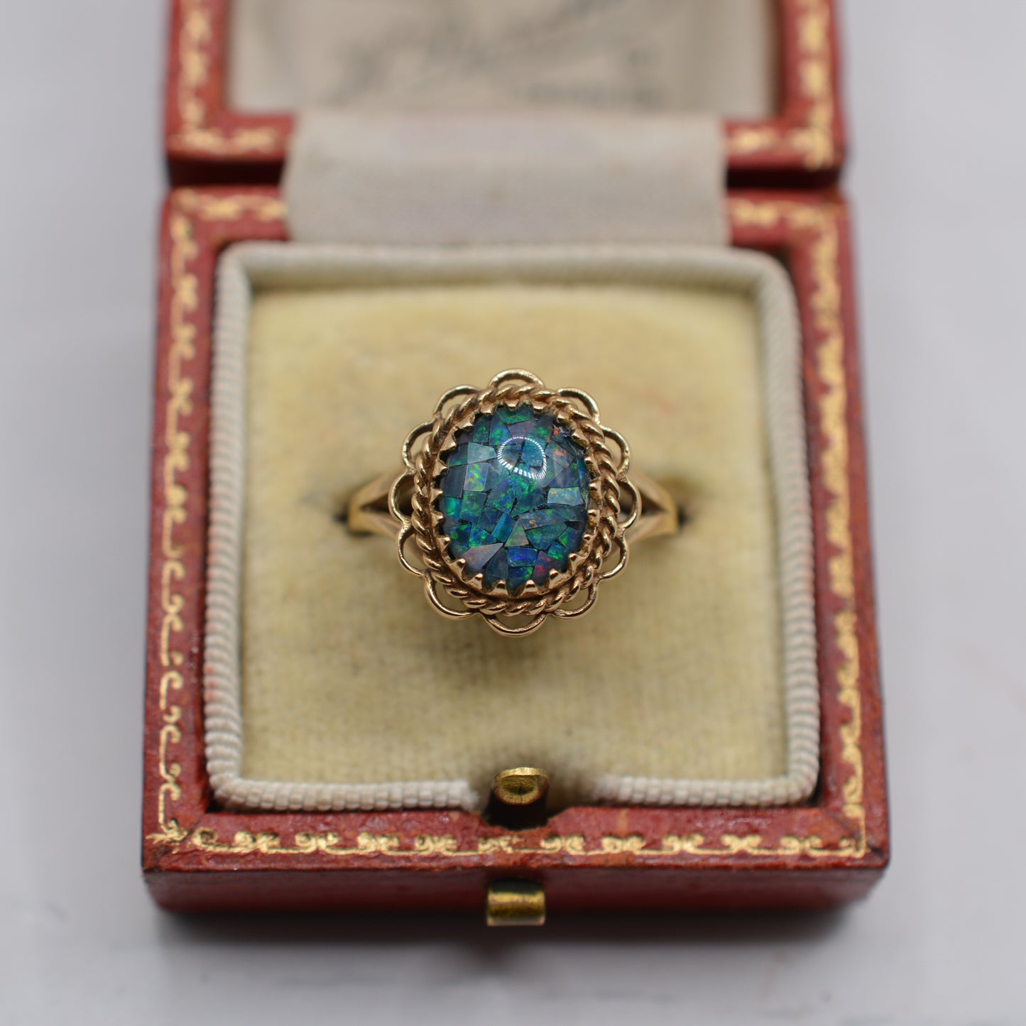 1990s Vintage 9ct Gold Mosaic Opal Ring