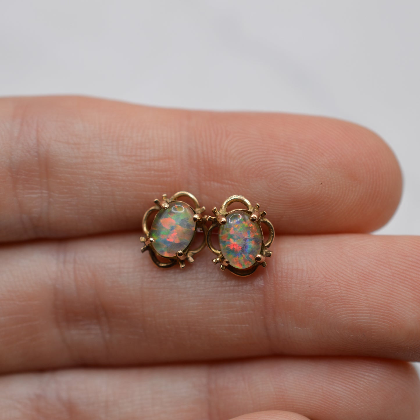 1990s 9ct Gold Opal Triplet Stud Earrings