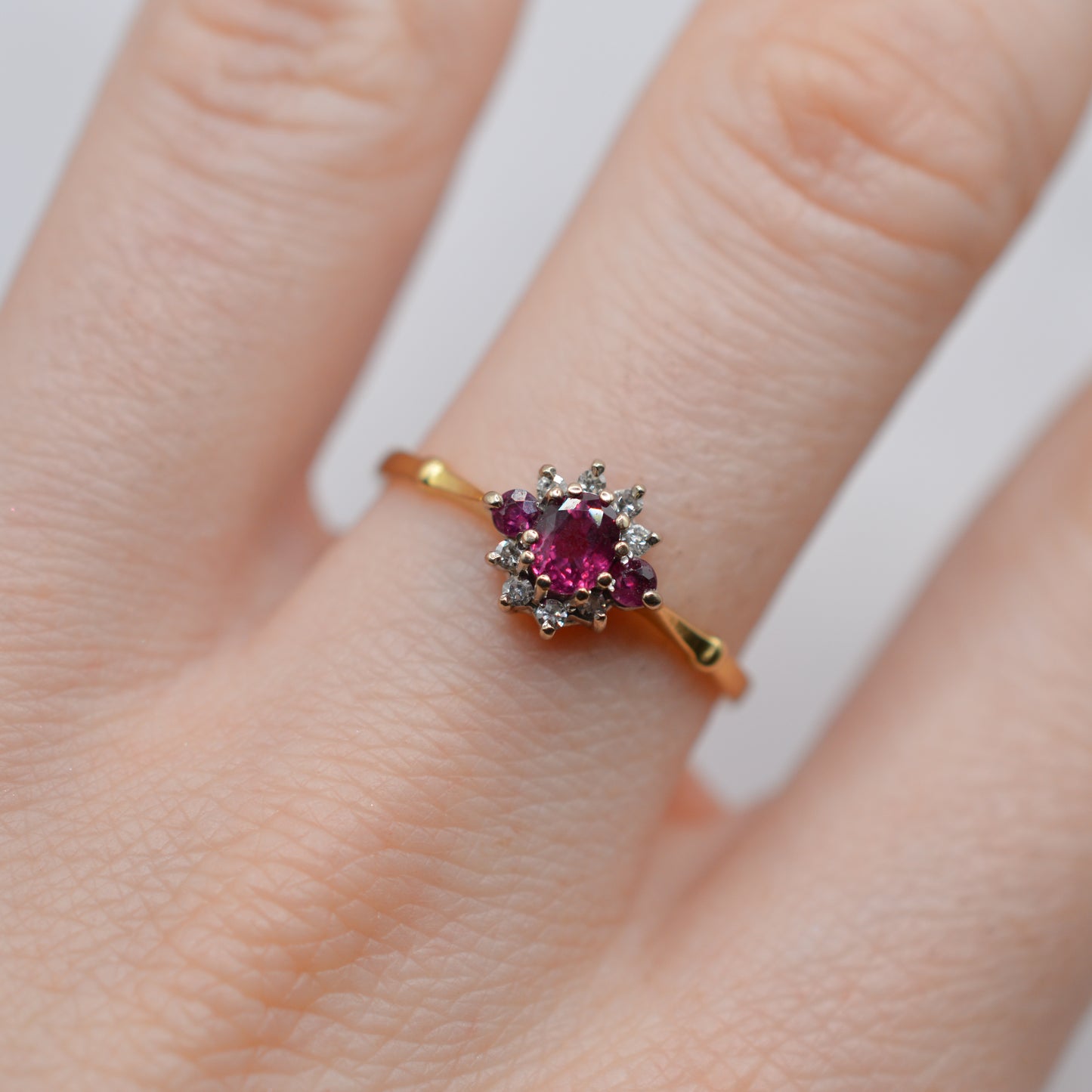 1980s 18ct Gold Ruby & Diamond Cluster Ring