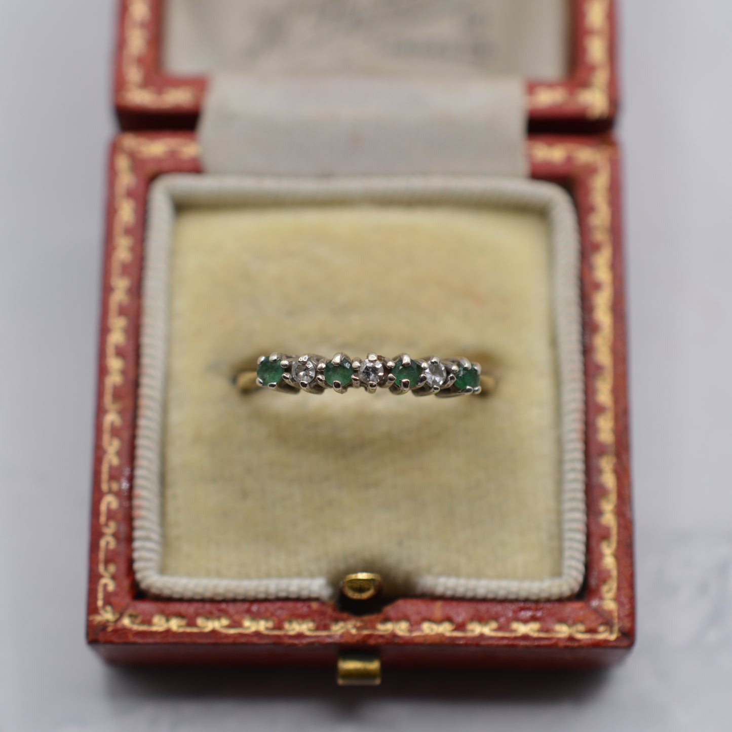 1980s Vintage 9ct Gold Emerald & Diamond Half-Eternity Ring