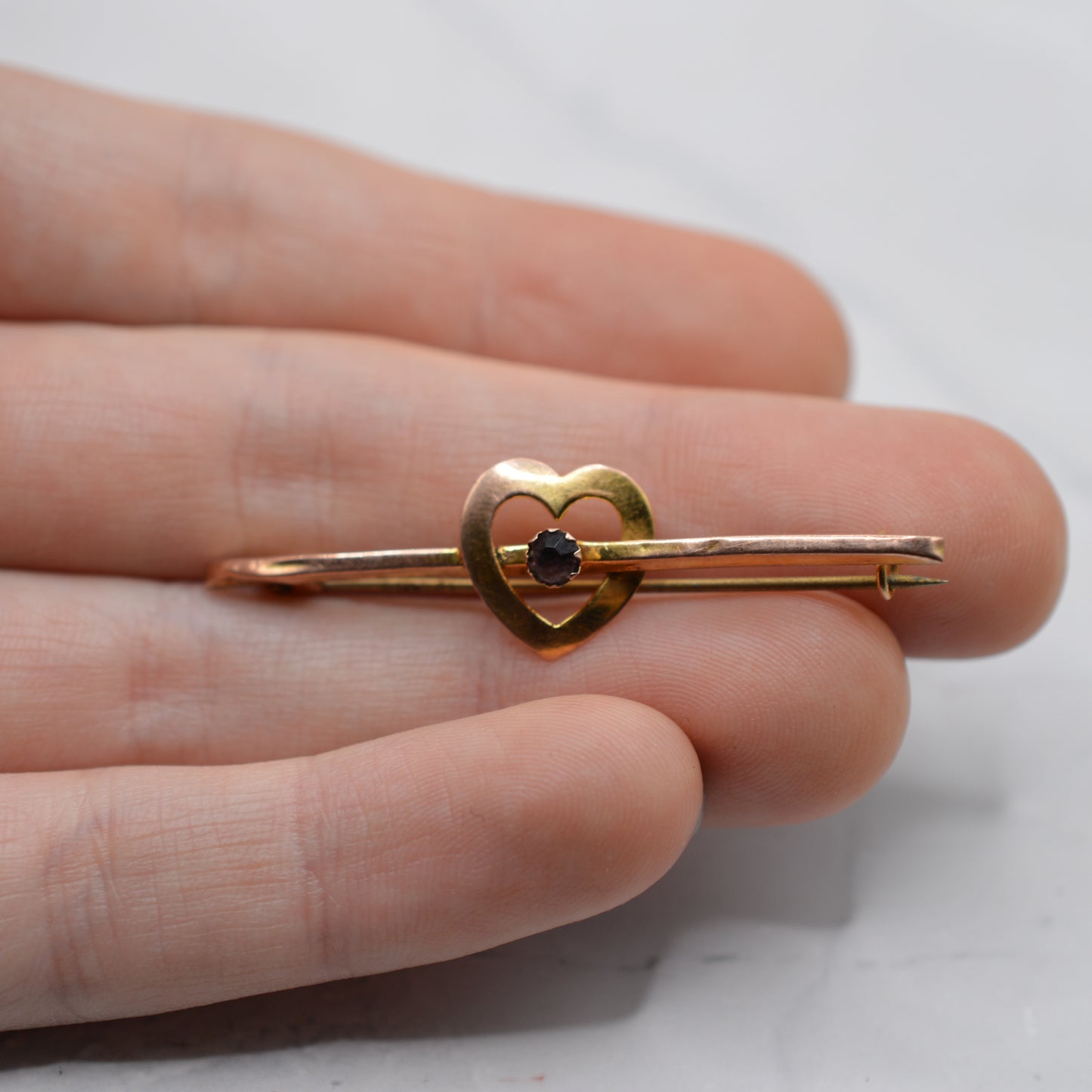 Antique Victorian 9ct Gold Paste Heart Bar Brooch