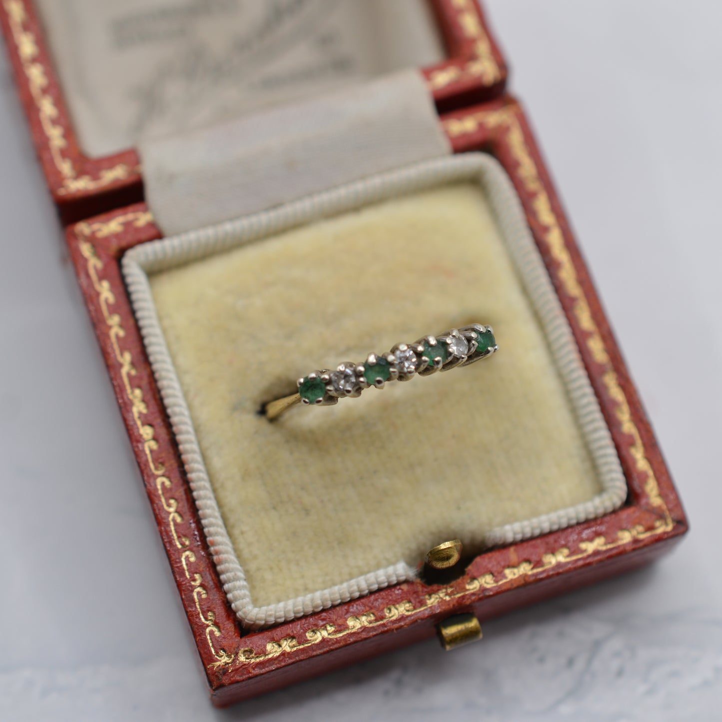 1980s Vintage 9ct Gold Emerald & Diamond Half-Eternity Ring
