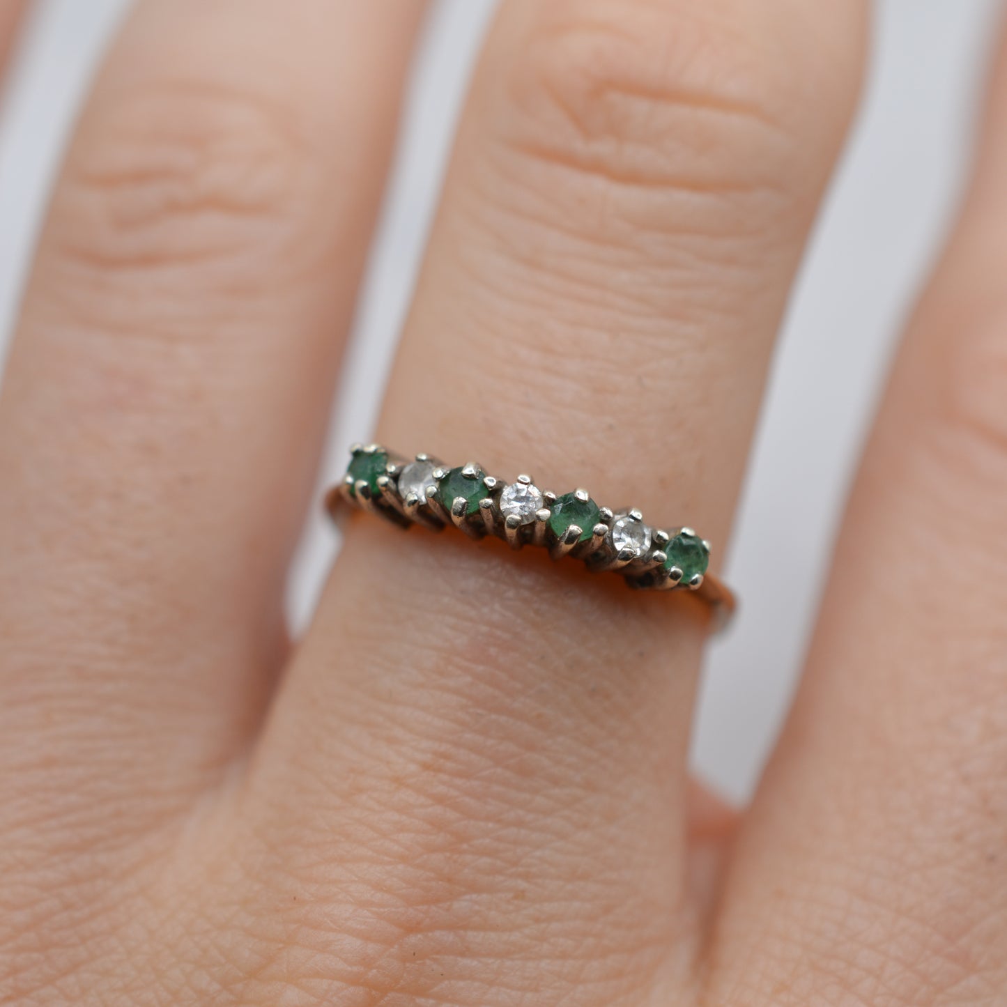 1980s Vintage 9ct Gold Emerald & Diamond Half-Eternity Ring