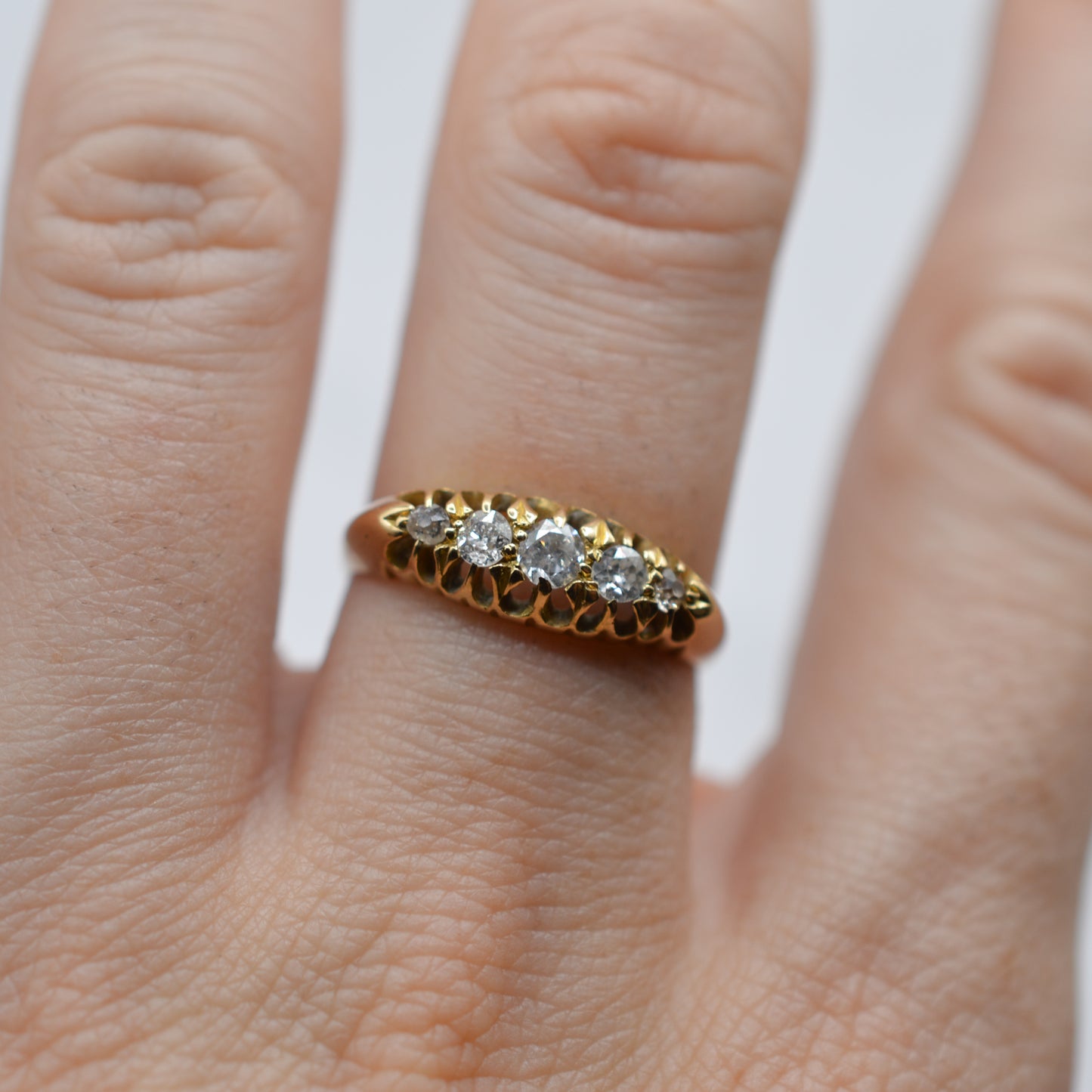 Antique 1913 18ct Gold Diamond Five-Stone Boat Ring