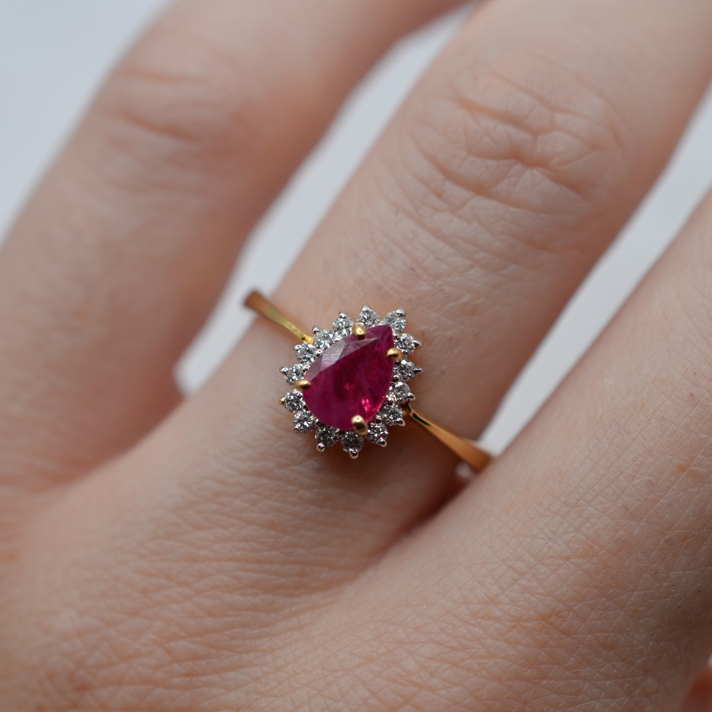 18ct Gold Ruby & Diamond Pear Cluster Ring