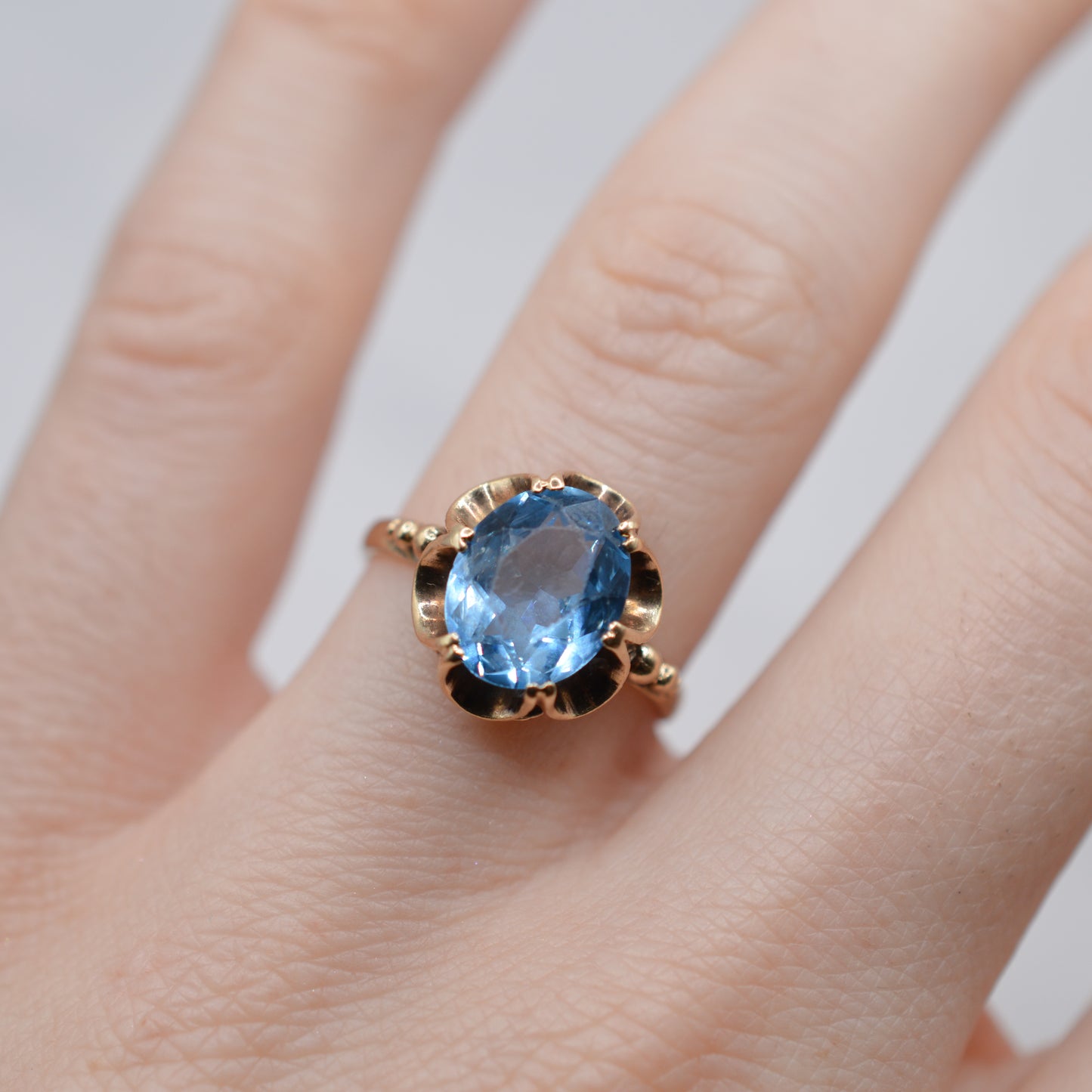 1970s Vintage 9ct Gold Blue Topaz Solitaire Ring