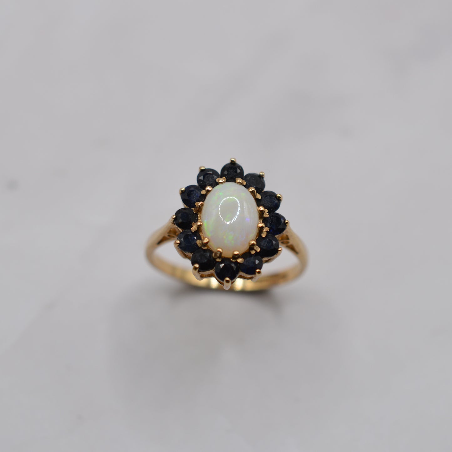 1980s 9ct Gold Opal & Sapphire Cluster Ring