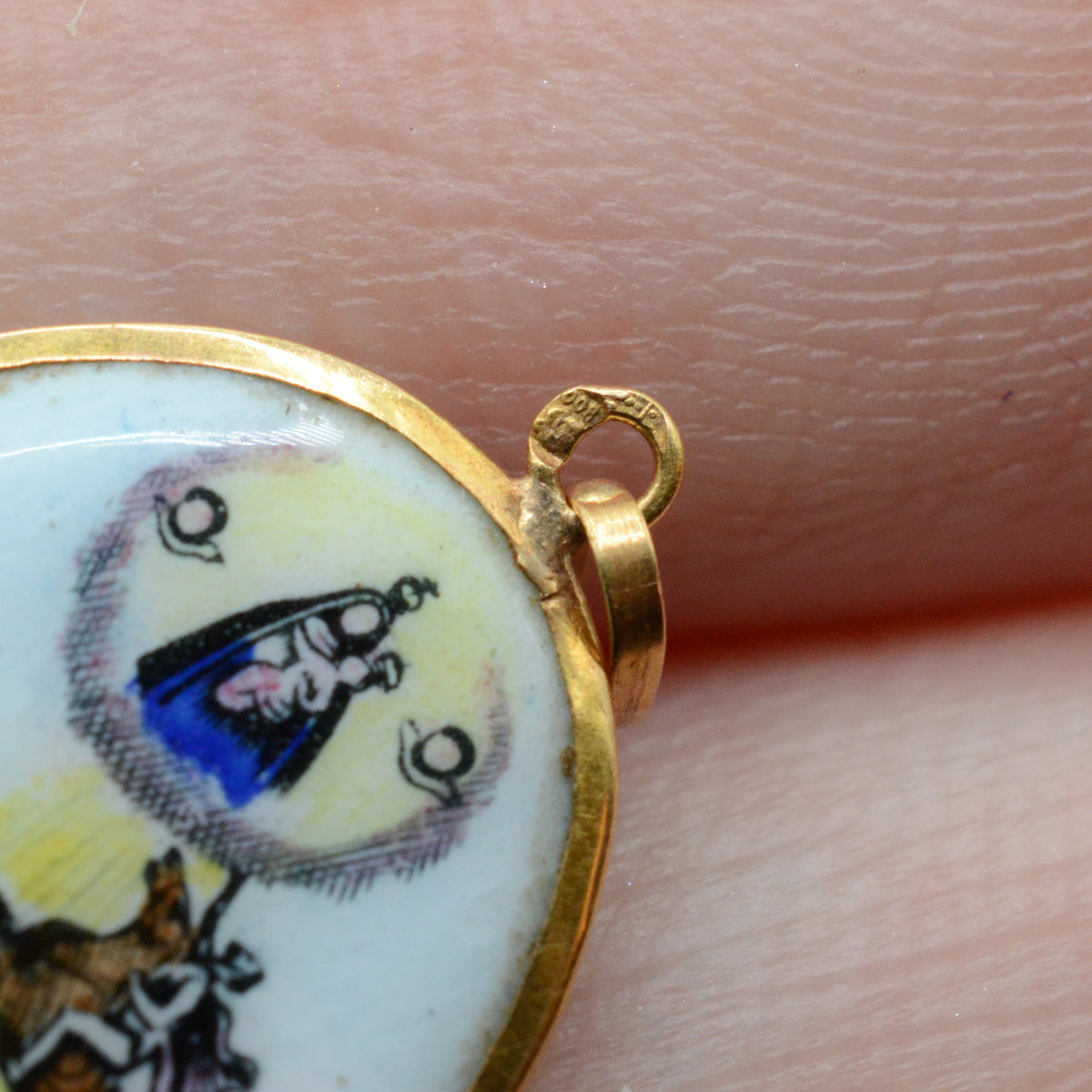 Portuguese 19.2ct Gold Enamel 'Our Lady of Nazaré' Pendant