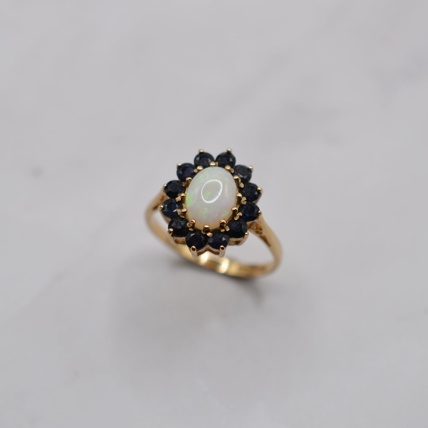 1980s 9ct Gold Opal & Sapphire Cluster Ring