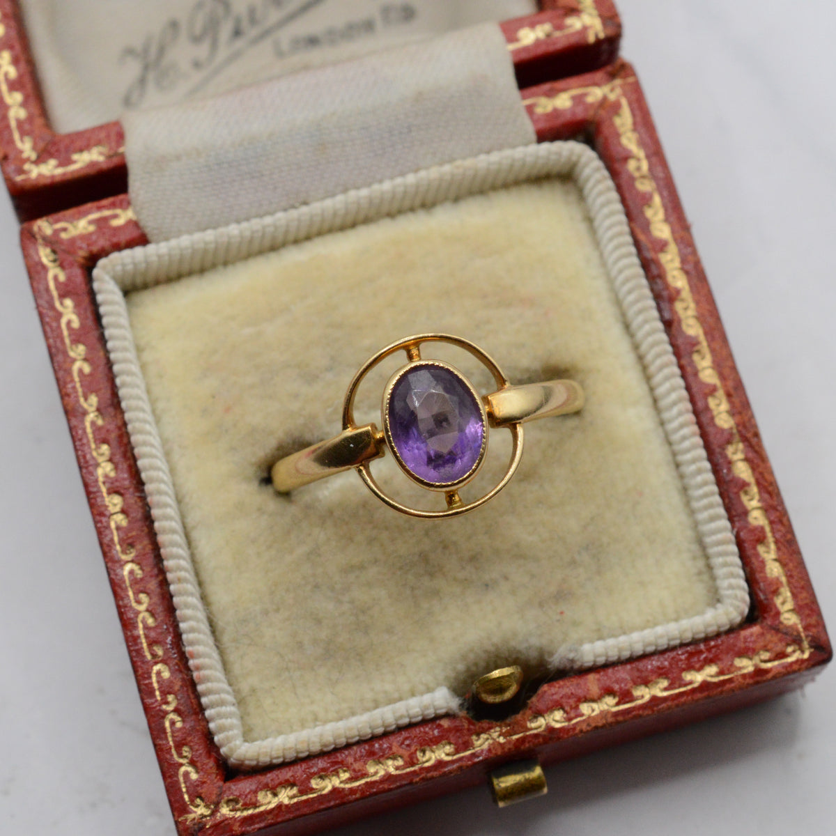 Antique Art Nouveau 18ct Gold Amethyst Dress Ring