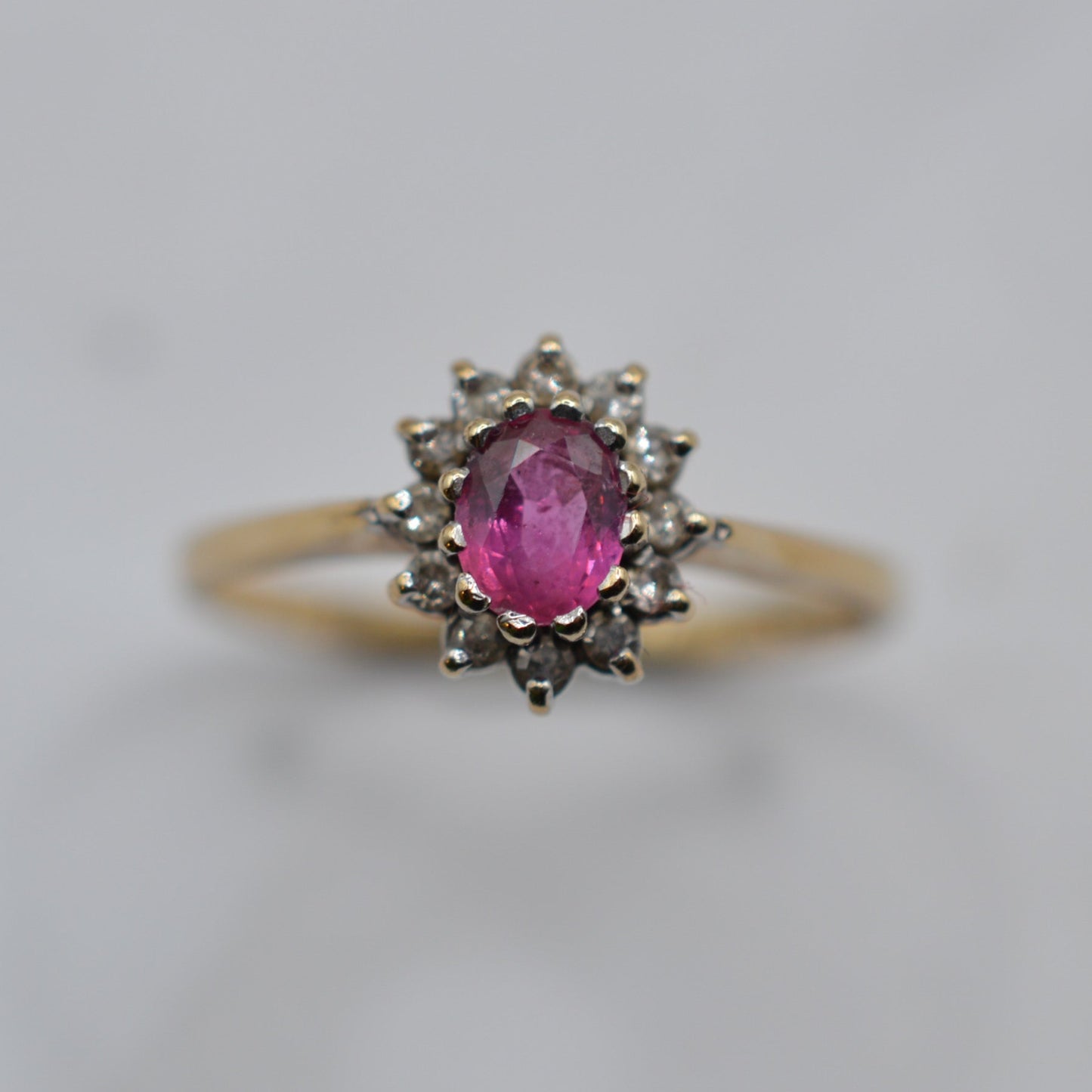 1980s Vintage 9ct Gold Ruby & Diamond Cluster Ring