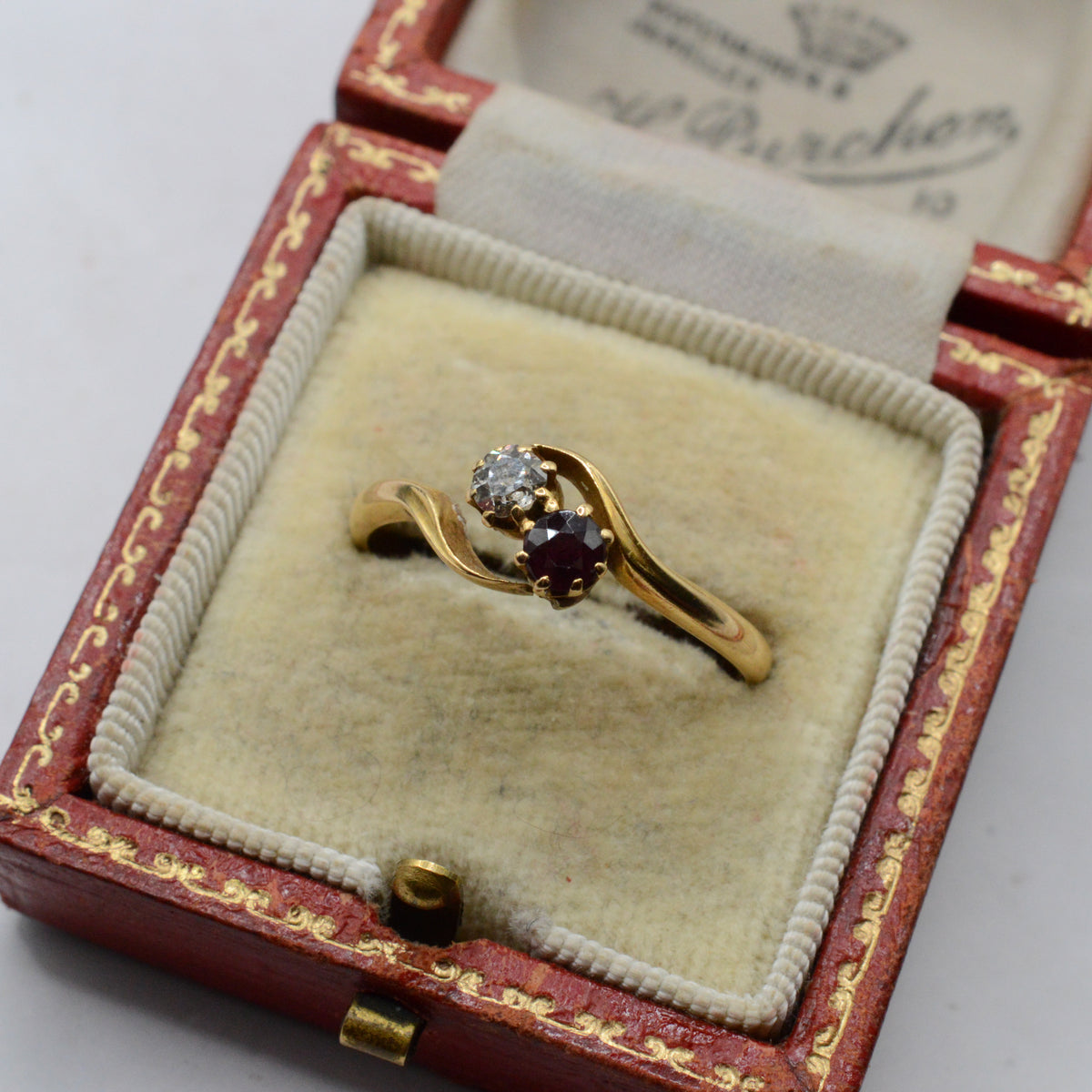 RESERVED 1943 Vintage 18ct Gold Ruby & Diamond Toi-et-Moi Ring