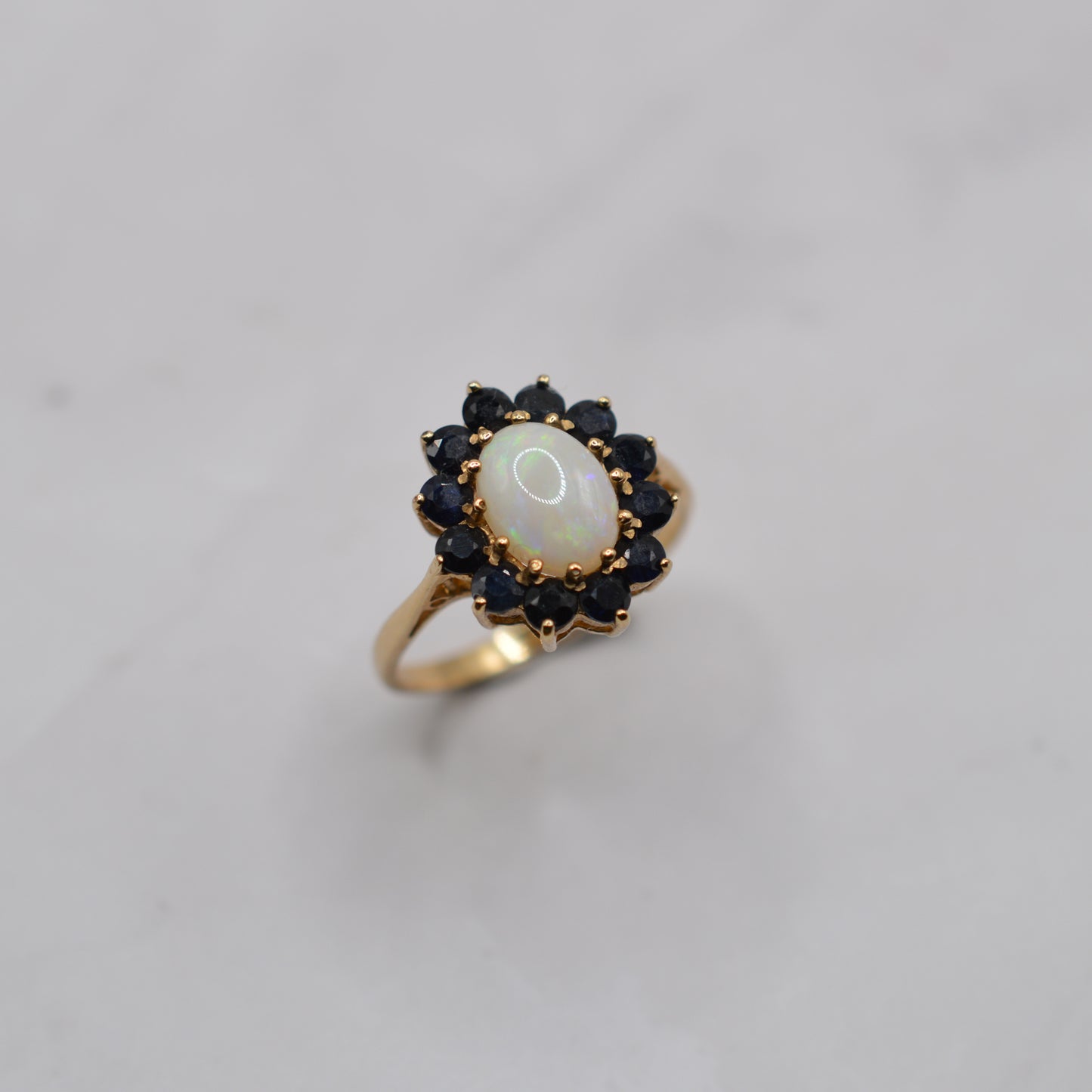 1980s 9ct Gold Opal & Sapphire Cluster Ring