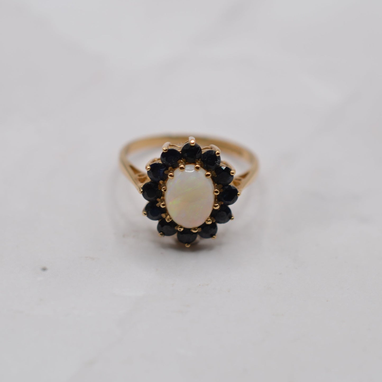 1980s 9ct Gold Opal & Sapphire Cluster Ring