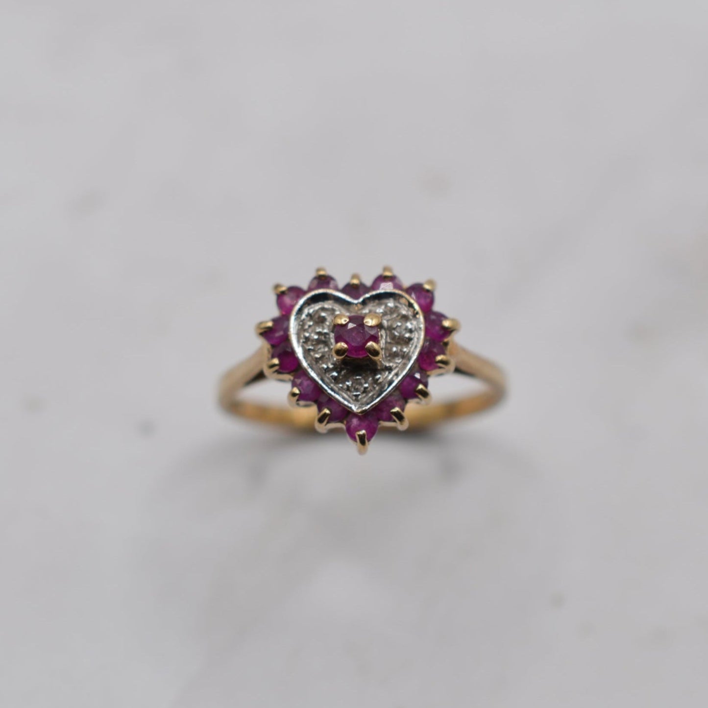 9ct Gold Ruby & Diamond Heart Ring