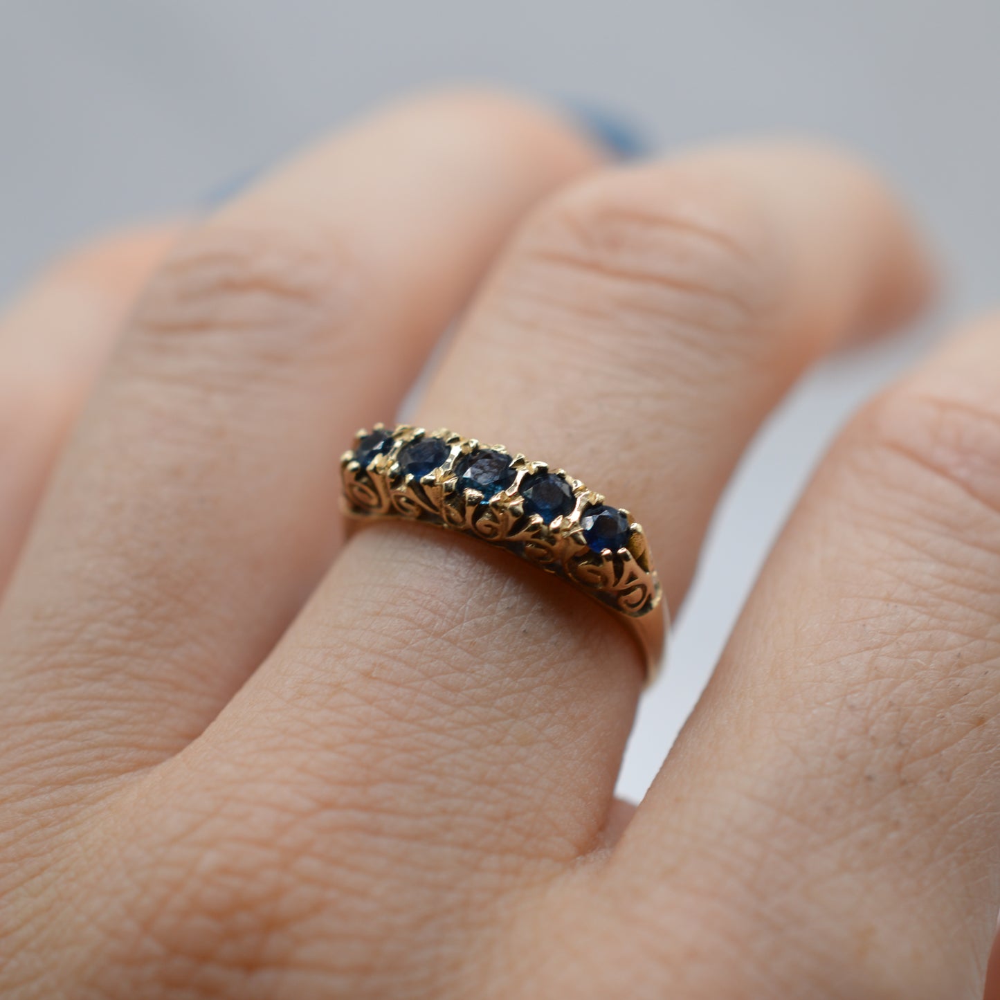 1970s Vintage 9ct Gold Sapphire Five-Stone Ring