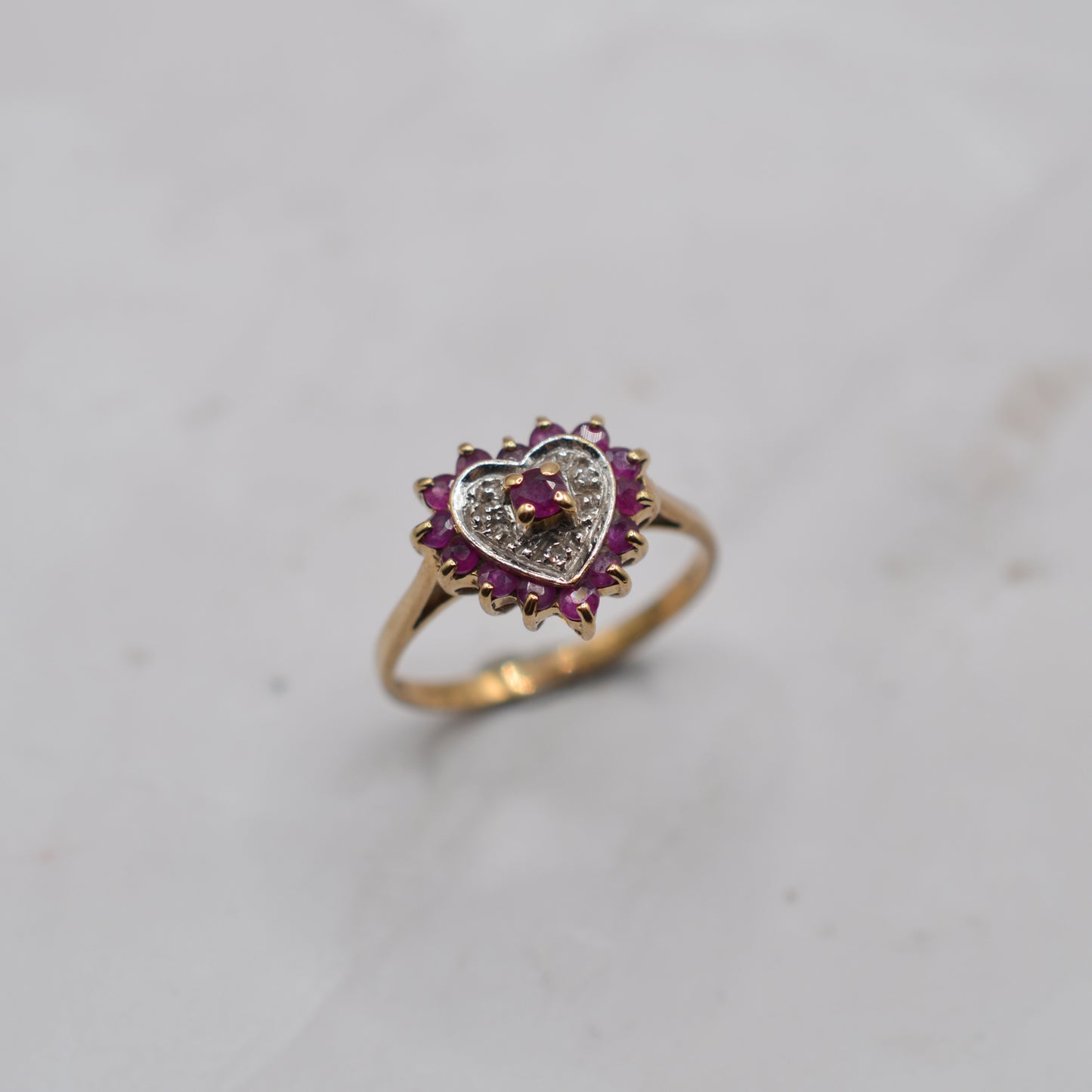 9ct Gold Ruby & Diamond Heart Ring