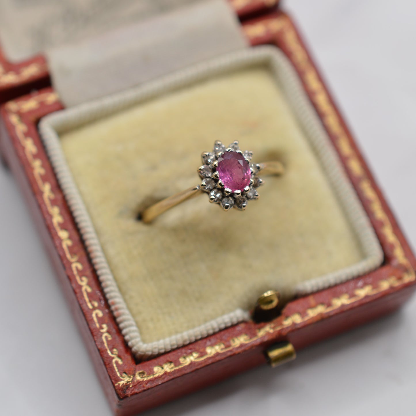 1980s Vintage 9ct Gold Ruby & Diamond Cluster Ring