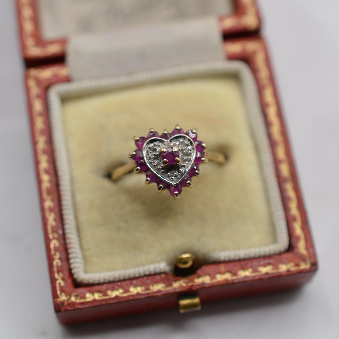 9ct Gold Ruby & Diamond Heart Ring