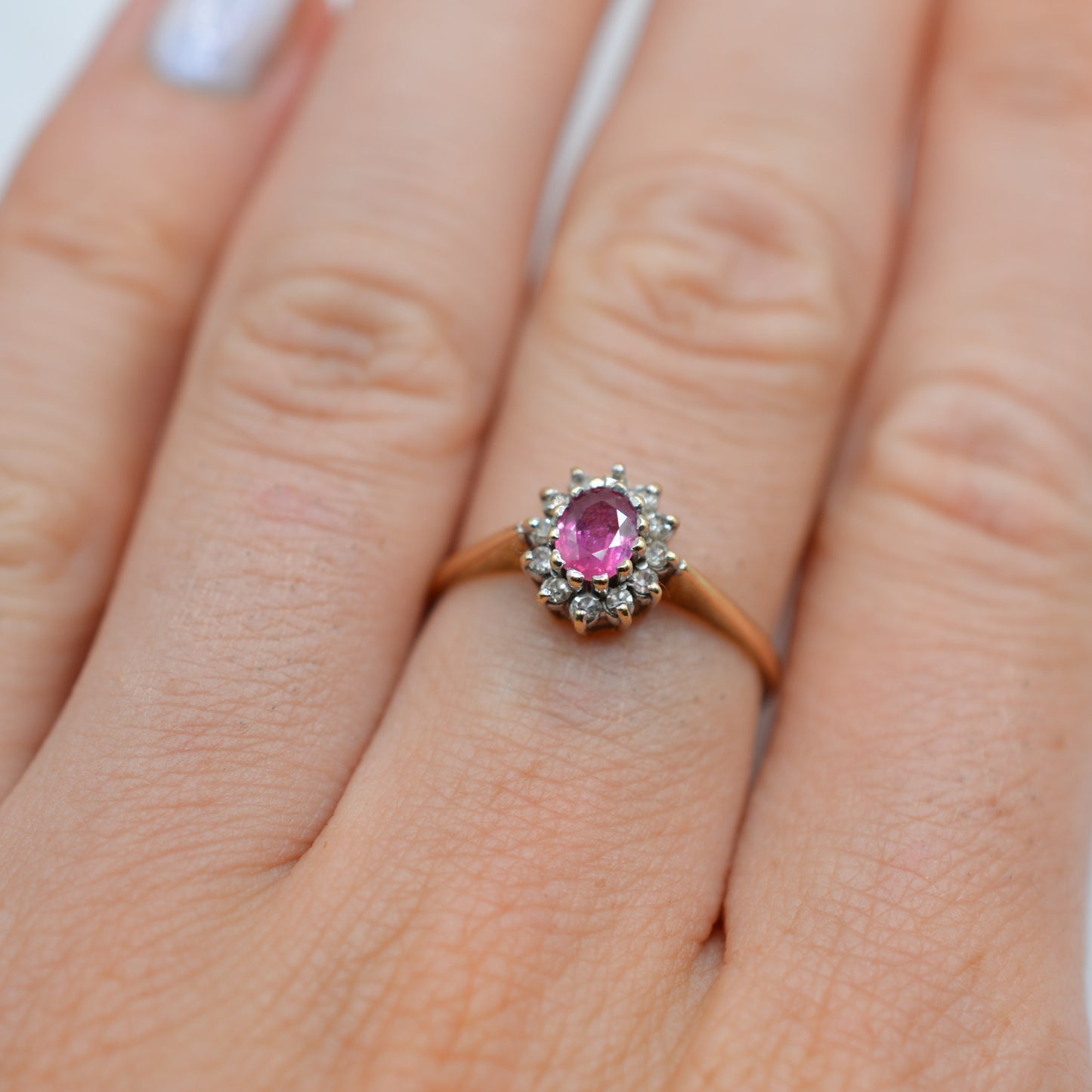 1980s Vintage 9ct Gold Ruby & Diamond Cluster Ring