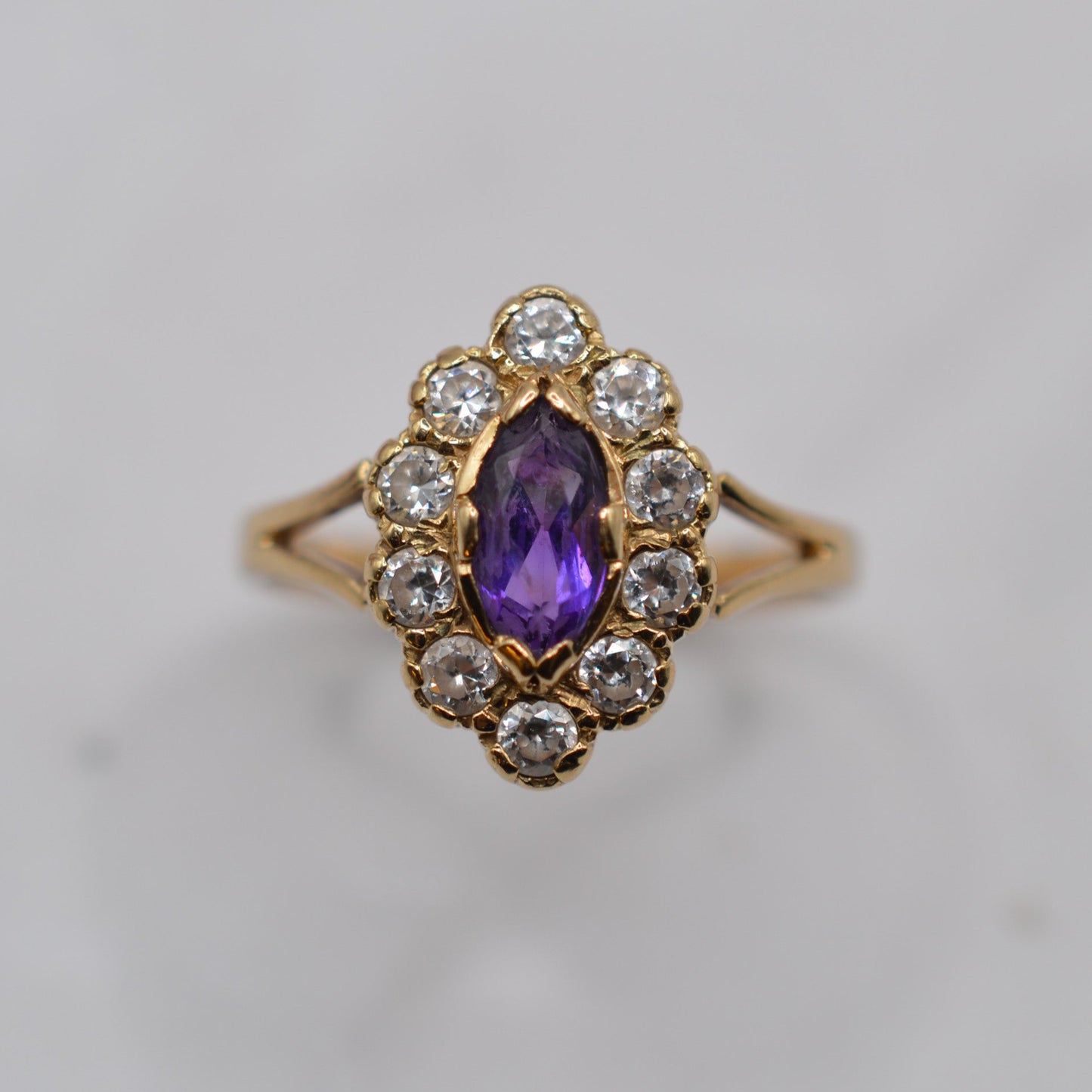 1990s Vintage 9ct Gold Amethyst & CZ Cluster Cocktail Ring